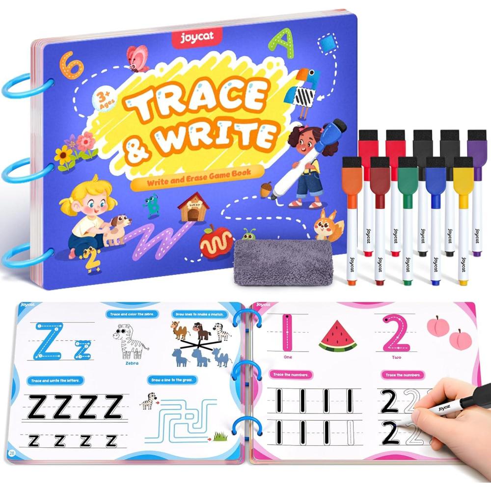 JoyCat Preschool Learning Activities Set (2-Pack) – Seek & Find Game Books and Letters Numbers Handwriting Practice Tracing Workbooks for Toddlers & Kids, Birthday Gifts for Girls and Boys Ages 3-5(1. Trace & Write)