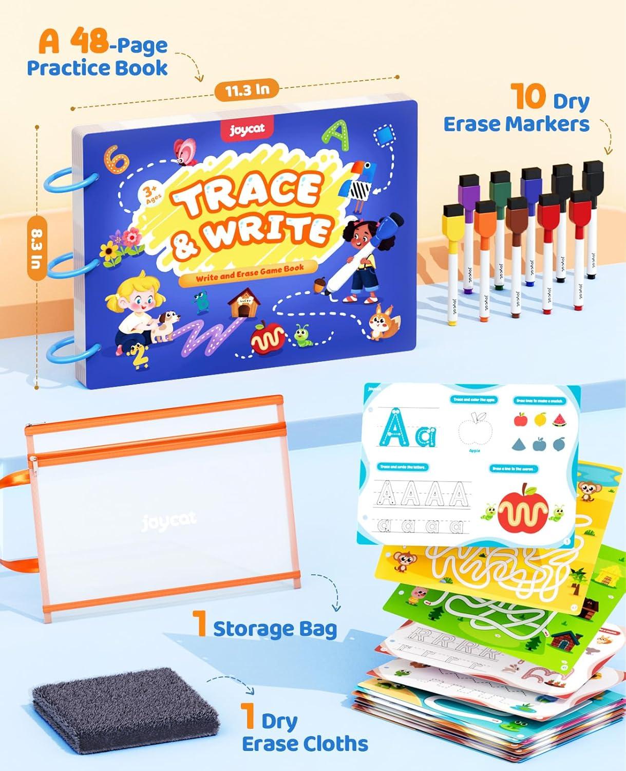 JoyCat Preschool Learning Activities Set (2-Pack) – Seek & Find Game Books and Letters Numbers Handwriting Practice Tracing Workbooks for Toddlers & Kids, Birthday Gifts for Girls and Boys Ages 3-5(1. Trace & Write)