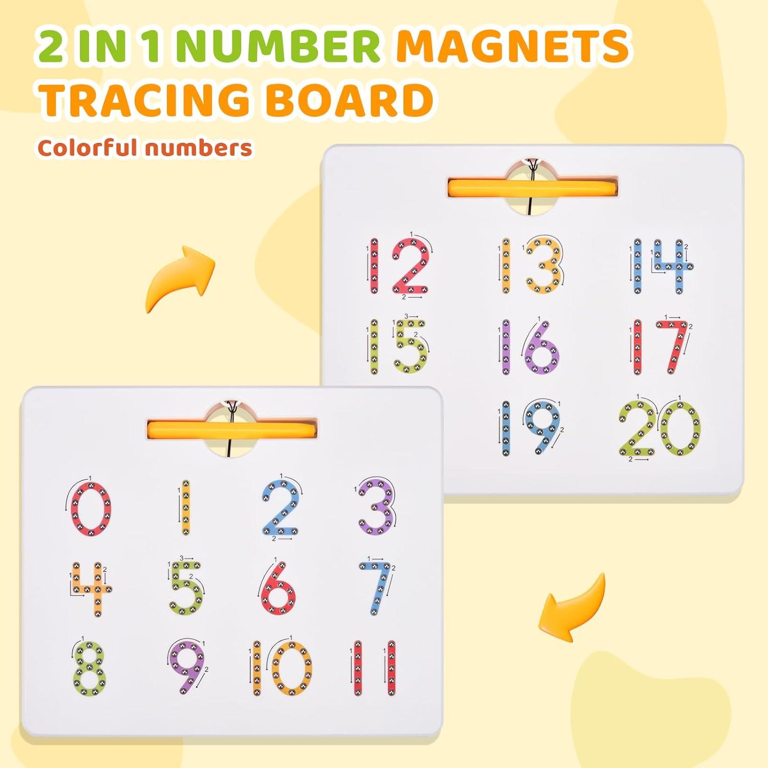 GAMENOTE Magnetic Number Tracing Board, 2 in 1 Double Sided Numbers 1-20 Writing Board for Toddlers & Kids, Preschool Handwriting Learning Toys, Educational Math Manipulatives(Number)