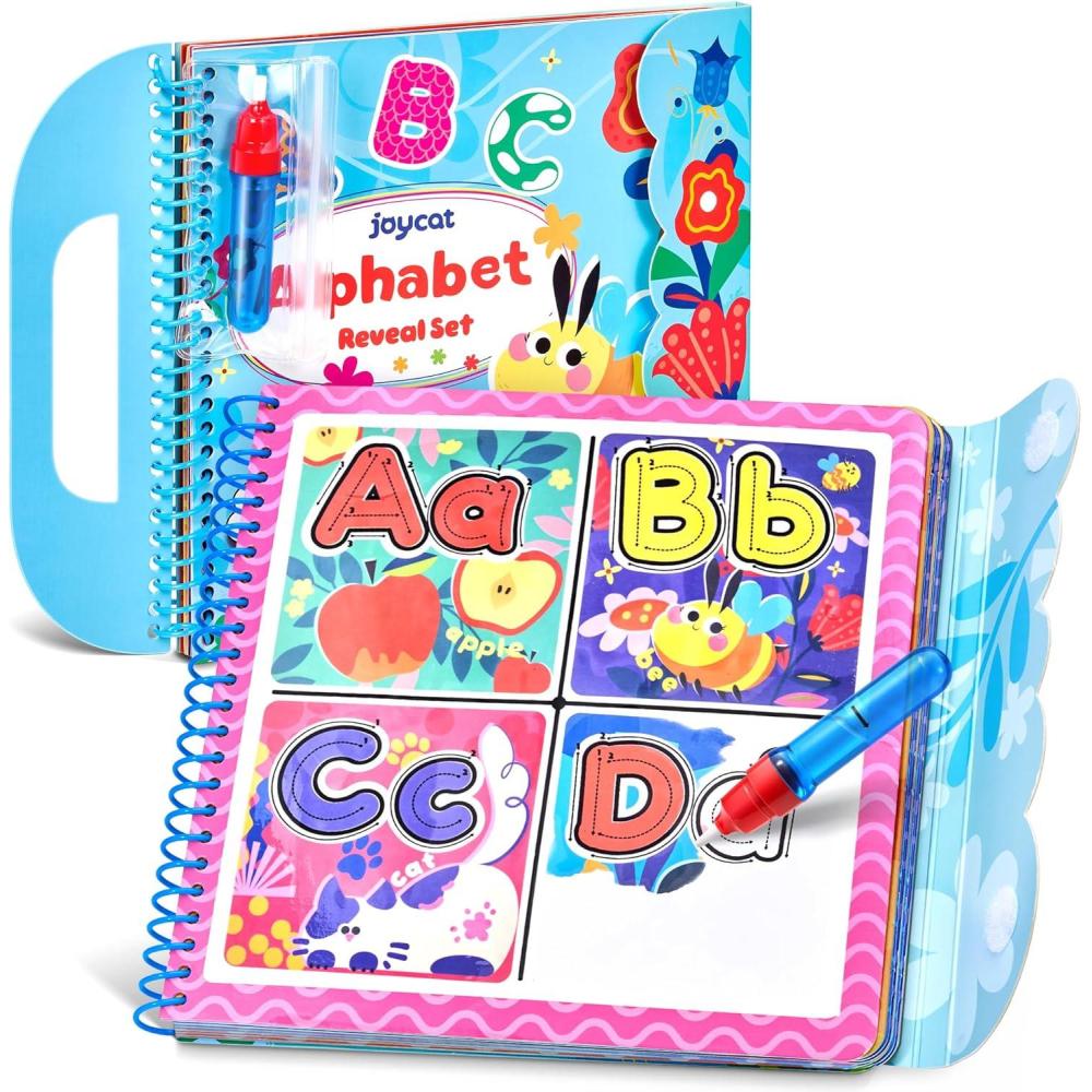 JoyCat Alphabet Water Coloring Book for Toddlers 3-5, Reusable 14 Activity Pages with Water Pen for No-Mess Drawing, Preschool Alphabet Learning Letter Tracing Toys, Toddler Boys Girls(Alphabet)