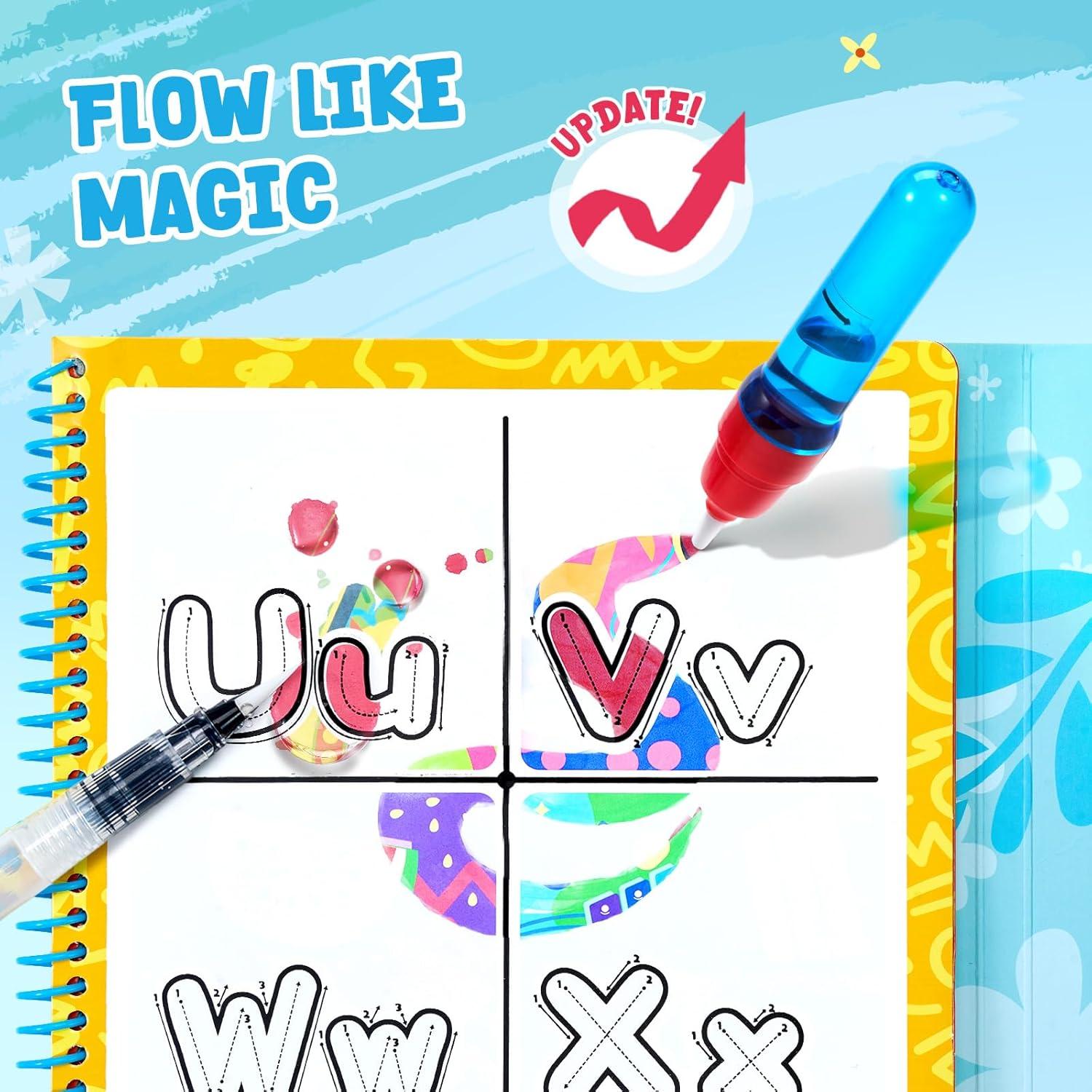 JoyCat Alphabet Water Coloring Book for Toddlers 3-5, Reusable 14 Activity Pages with Water Pen for No-Mess Drawing, Preschool Alphabet Learning Letter Tracing Toys, Toddler Boys Girls(Alphabet)