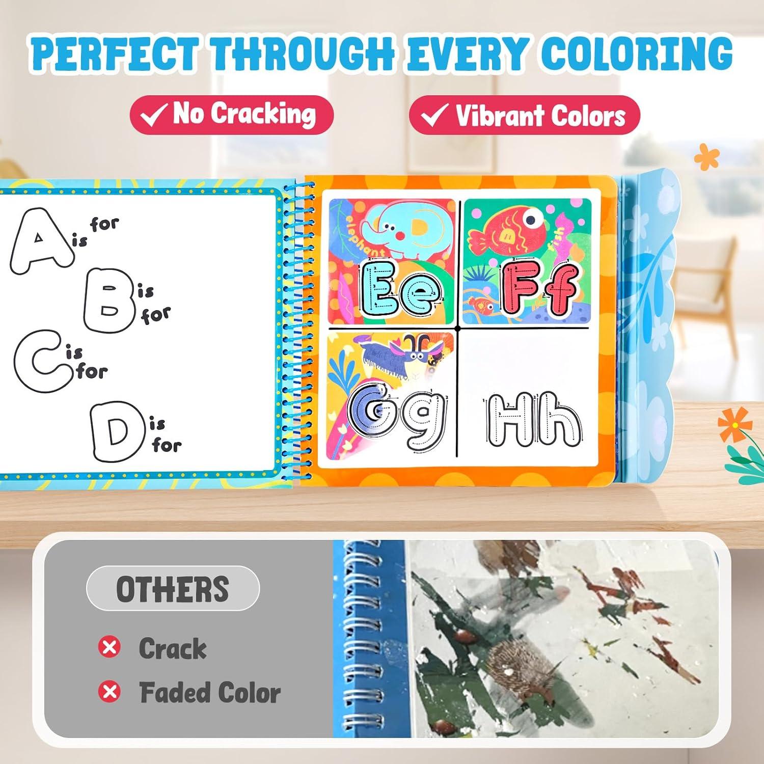 JoyCat Alphabet Water Coloring Book for Toddlers 3-5, Reusable 14 Activity Pages with Water Pen for No-Mess Drawing, Preschool Alphabet Learning Letter Tracing Toys, Toddler Boys Girls(Alphabet)