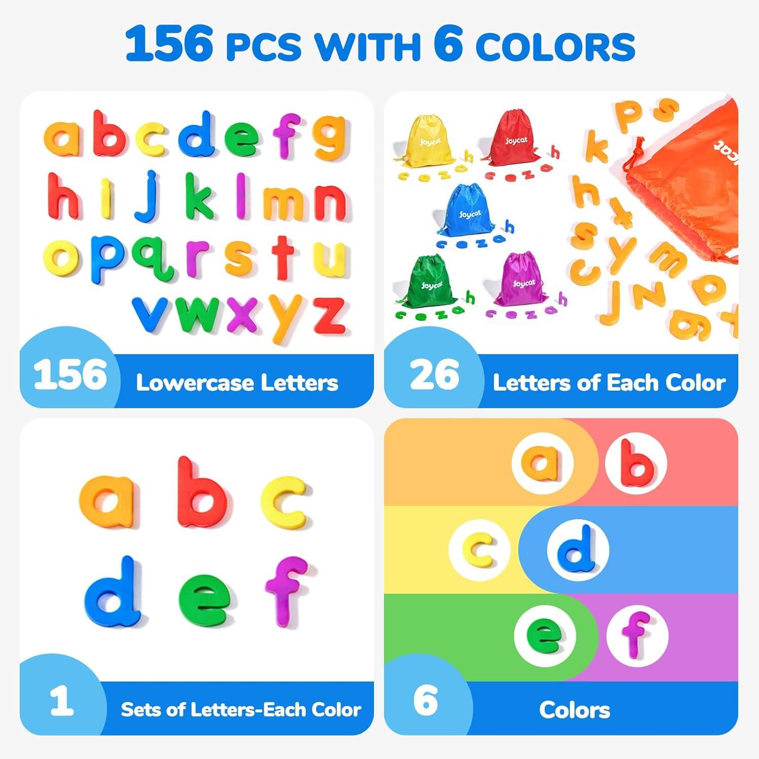 JoyCat Alphabet Magnets, 156-Piece Set of Lowercase Magnetic Letters, ABC Magnets for Toddlers & Kids, Plastic Letters for Whiteboards, Preschool Educational Toys for Kindergarten Classroom(156 PCS(6 Sets Of The Alphabet))
