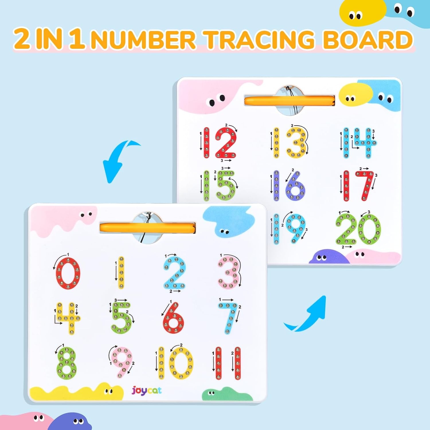 JoyCat Magnetic Shapes and Lines Tracing Board, 2-in-1 Double-Sided Pencil Control Toy for Toddlers & Kids, Preschool Educational Learning, Road Trip Car Activities, Birthday Gifts for Boys & Girls(Number 1)