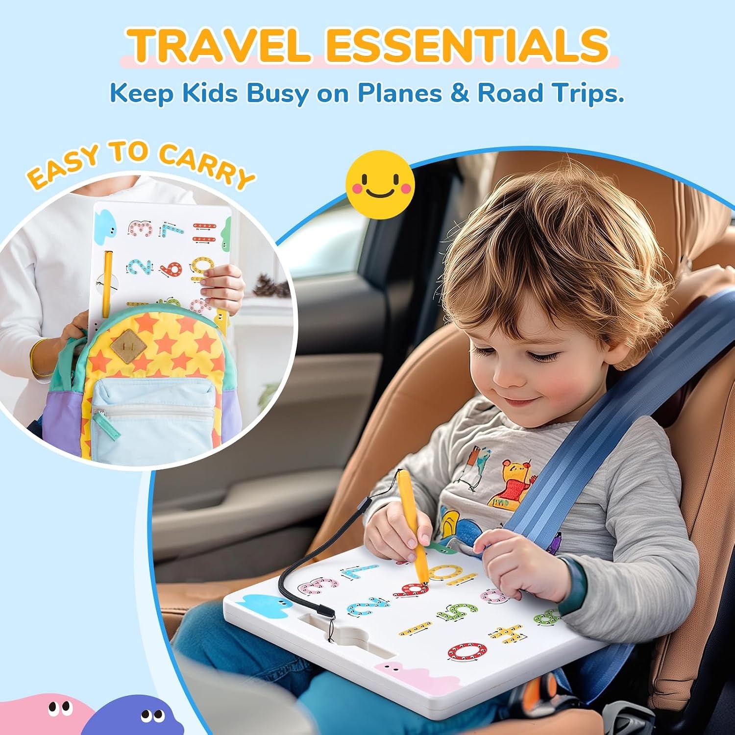 JoyCat Magnetic Shapes and Lines Tracing Board, 2-in-1 Double-Sided Pencil Control Toy for Toddlers & Kids, Preschool Educational Learning, Road Trip Car Activities, Birthday Gifts for Boys & Girls(Number 1)