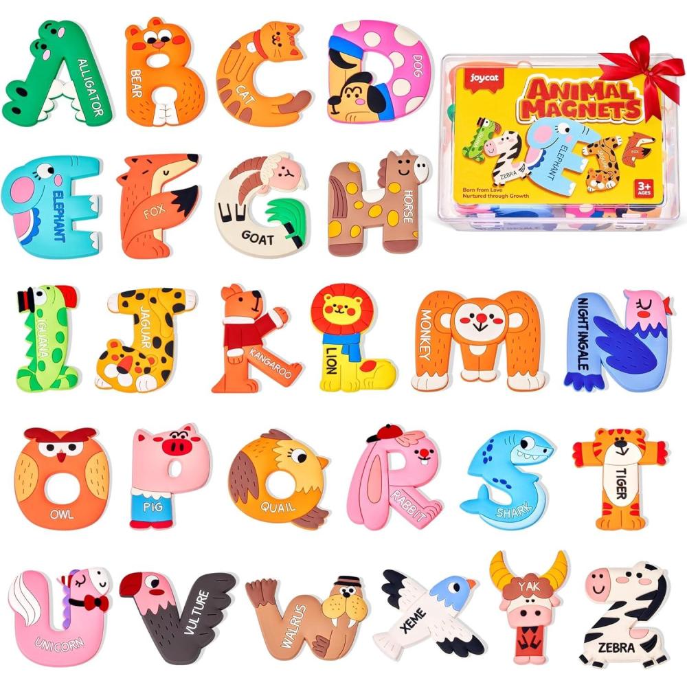 JoyCat Magnetic Letters and Numbers Fridge Magnets, Soft PVC Learning Refrigerator Toy Set for Kids & Toddlers, 26 Animal Alphabet Letters and 0-9 Numbers, Birthday Gifts for Baby Boys and Girls(Letters)