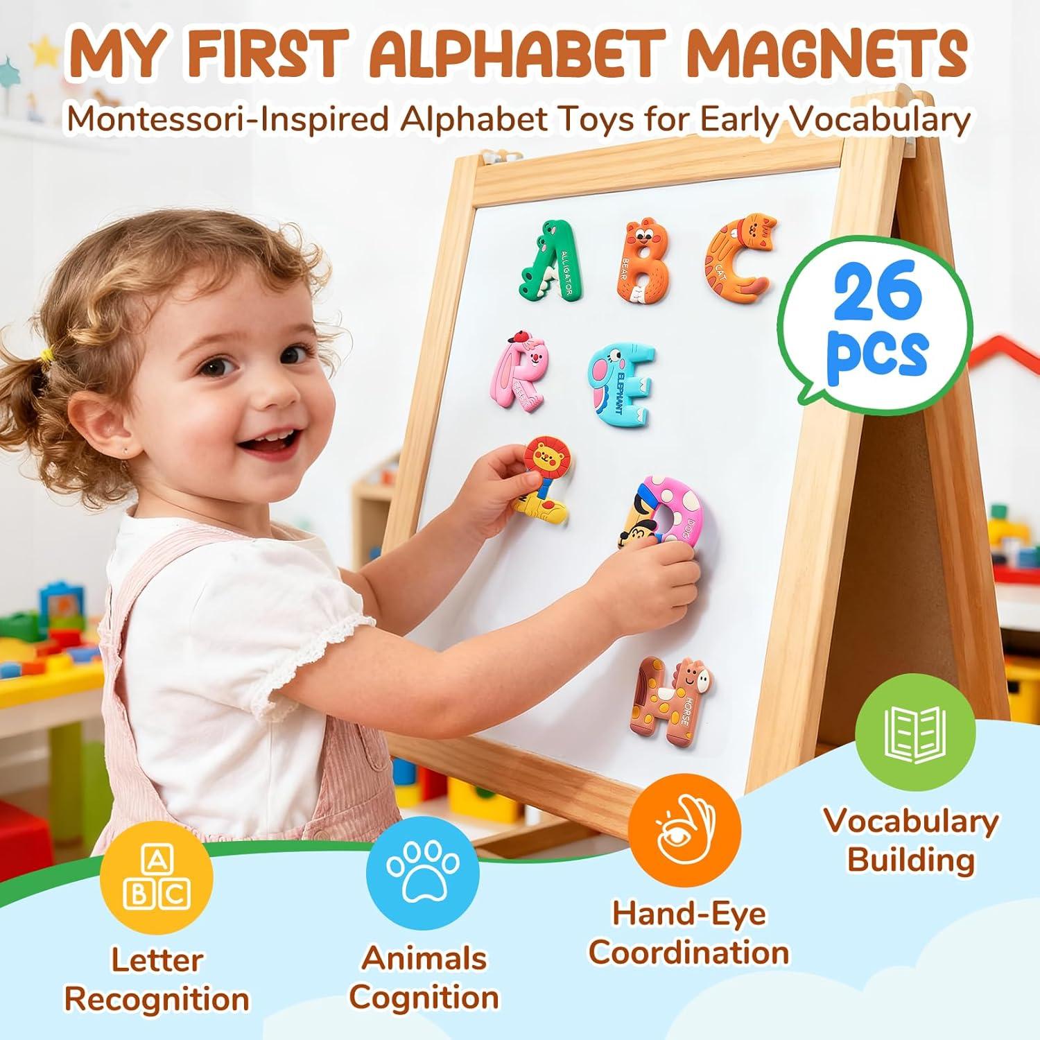 JoyCat Magnetic Letters and Numbers Fridge Magnets, Soft PVC Learning Refrigerator Toy Set for Kids & Toddlers, 26 Animal Alphabet Letters and 0-9 Numbers, Birthday Gifts for Baby Boys and Girls(Letters)