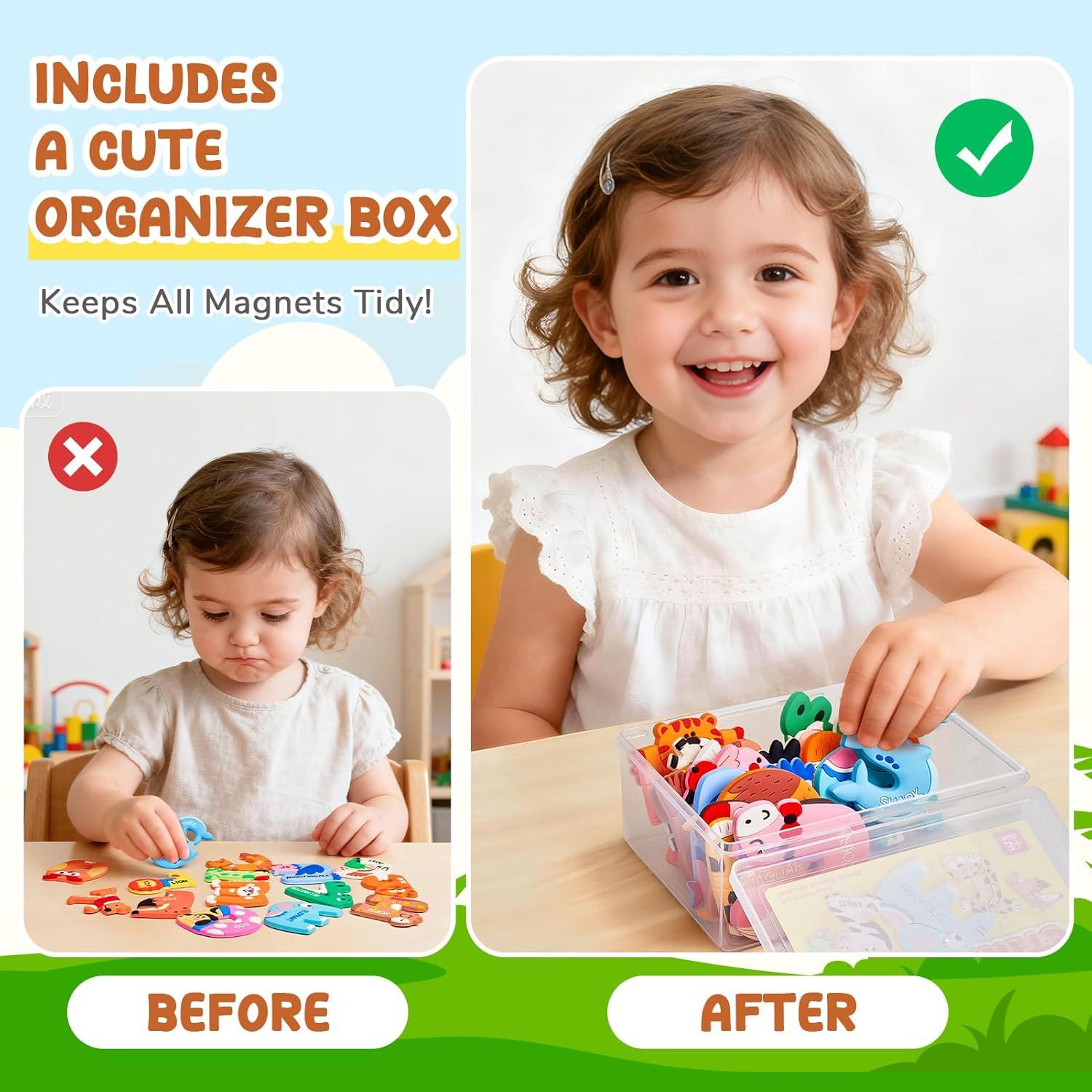 JoyCat Magnetic Letters and Numbers Fridge Magnets, Soft PVC Learning Refrigerator Toy Set for Kids & Toddlers, 26 Animal Alphabet Letters and 0-9 Numbers, Birthday Gifts for Baby Boys and Girls(Letters)