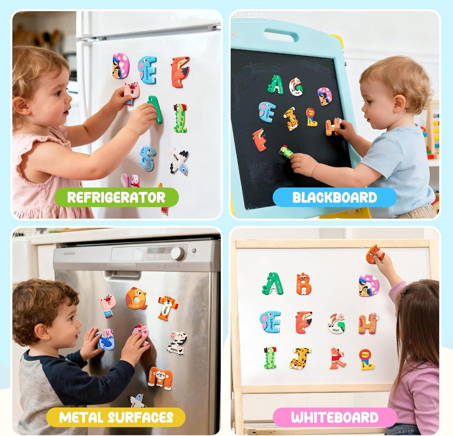 JoyCat Magnetic Letters and Numbers Fridge Magnets, Soft PVC Learning Refrigerator Toy Set for Kids & Toddlers, 26 Animal Alphabet Letters and 0-9 Numbers, Birthday Gifts for Baby Boys and Girls(Letters)