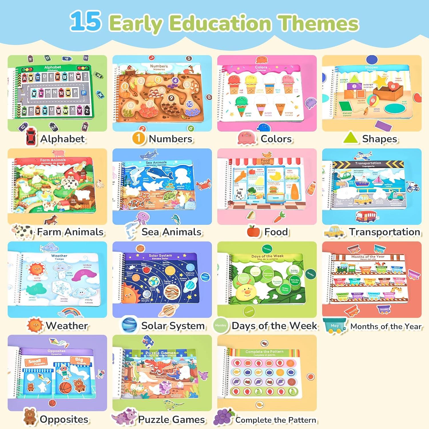 JoyCat Preschool Busy Book for Toddlers 3-5, Learning Activities, Educational Sensory Toys, Autism Learning Material, Back to School, Birthdays Presents for Boys Girls(English and Spanish Version)