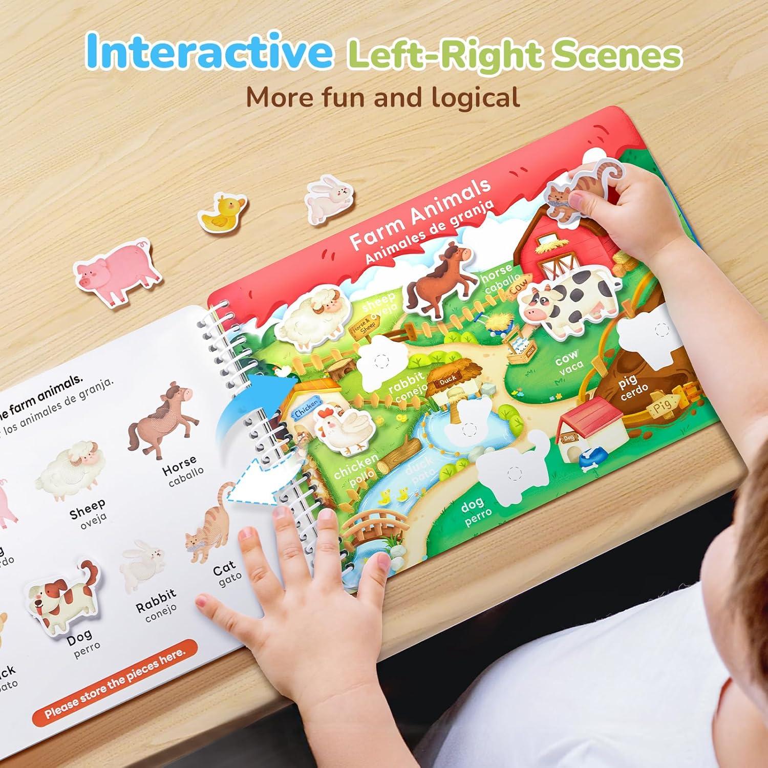 JoyCat Preschool Busy Book for Toddlers 3-5, Learning Activities, Educational Sensory Toys, Autism Learning Material, Back to School, Birthdays Presents for Boys Girls(English and Spanish Version)