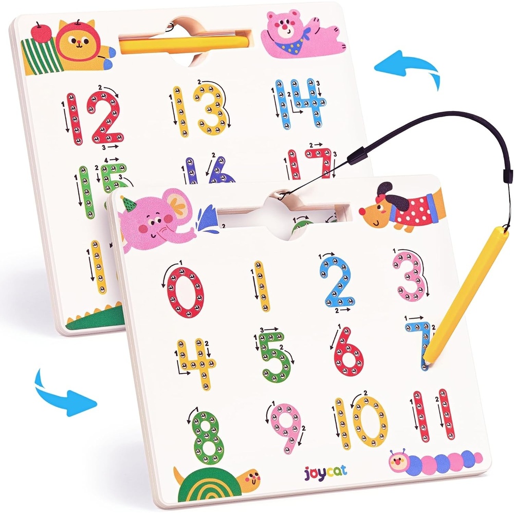 JoyCat Magnetic Shapes and Lines Tracing Board, 2-in-1 Double-Sided Pencil Control Toy for Toddlers & Kids, Preschool Educational Learning, Road Trip Car Activities, Birthday Gifts for Boys & Girls(Number 2)