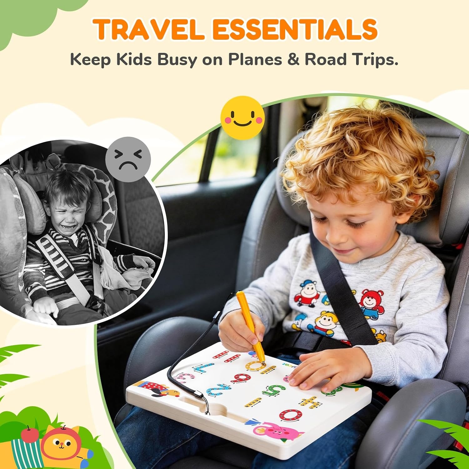 JoyCat Magnetic Shapes and Lines Tracing Board, 2-in-1 Double-Sided Pencil Control Toy for Toddlers & Kids, Preschool Educational Learning, Road Trip Car Activities, Birthday Gifts for Boys & Girls(Number 2)