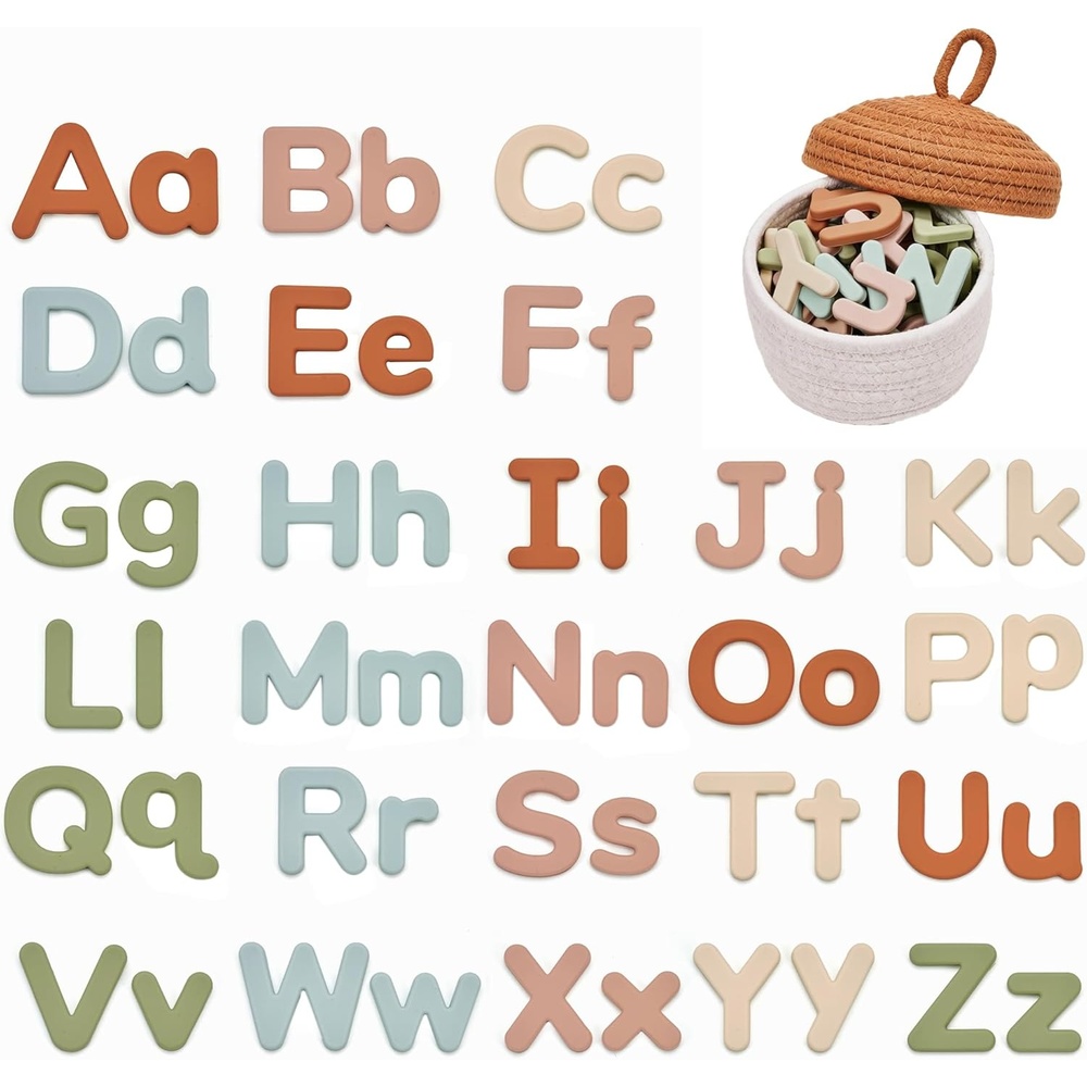 JoyCat Silicone Alphabet Magnetic Letters, 26 Lowercase ABC Fridge Magnets for Toddlers & Kids, Preschool Learning Refrigerator Toy Set, Birthday Gifts for Boys Girls (Muted Color)(Muted Color)