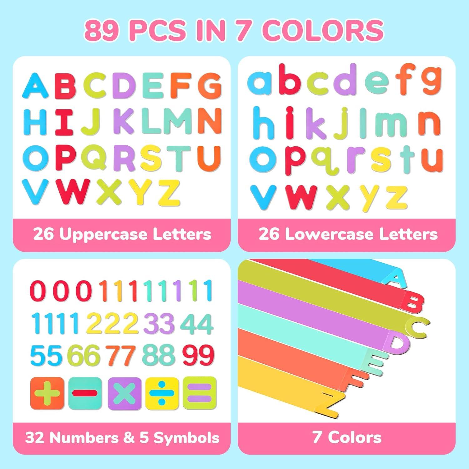 JoyCat Wooden Magnetic Letters and Numbers, Large Size Alphabet ABC 123 Fridge Magnets for Toddlers & Kids, Uppercase Lowercase, Preschool Spelling Learning Refrigerator Gift Toy Set (89 PCS)(Upper & Lower+Numbers)