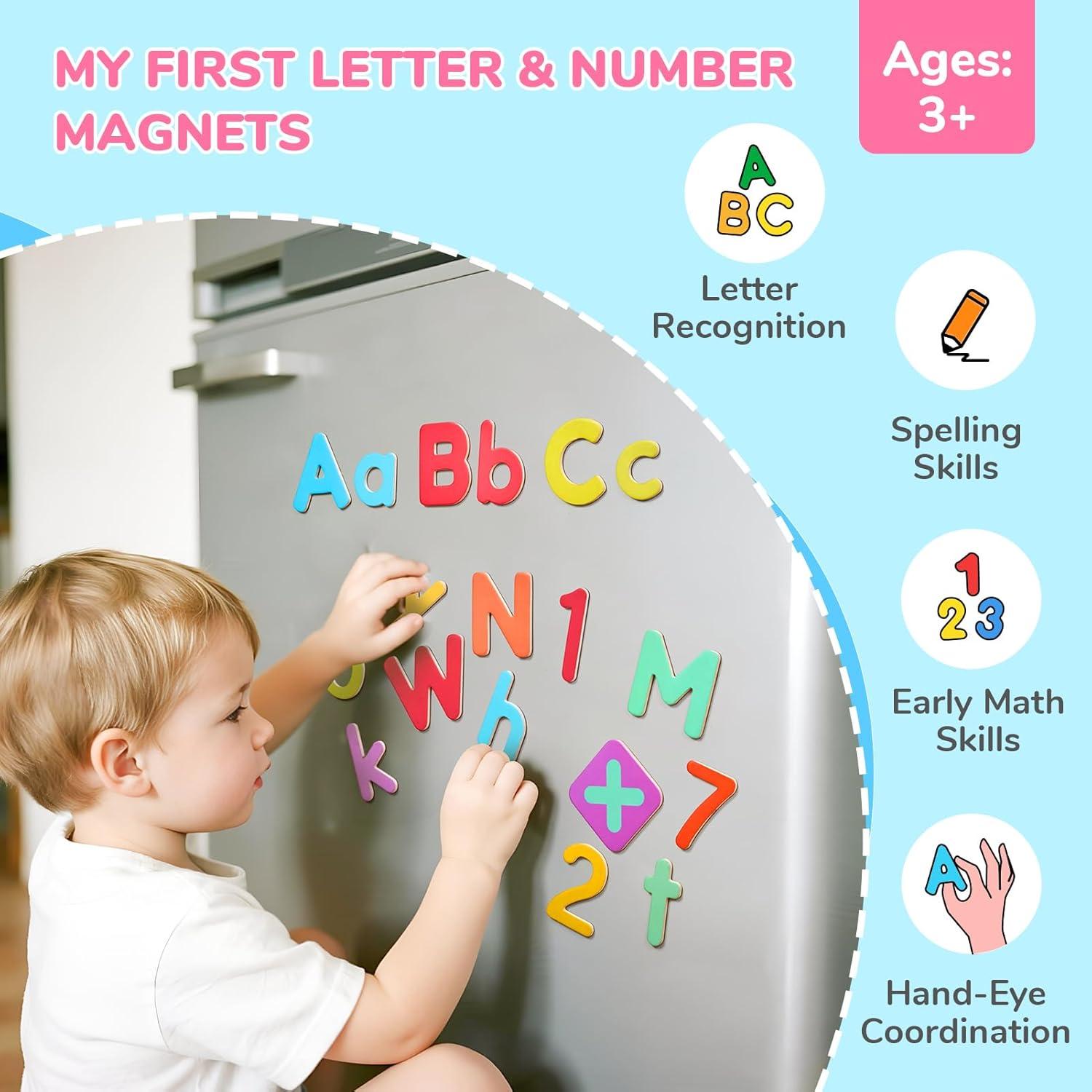 JoyCat Wooden Magnetic Letters and Numbers, Large Size Alphabet ABC 123 Fridge Magnets for Toddlers & Kids, Uppercase Lowercase, Preschool Spelling Learning Refrigerator Gift Toy Set (89 PCS)(Upper & Lower+Numbers)