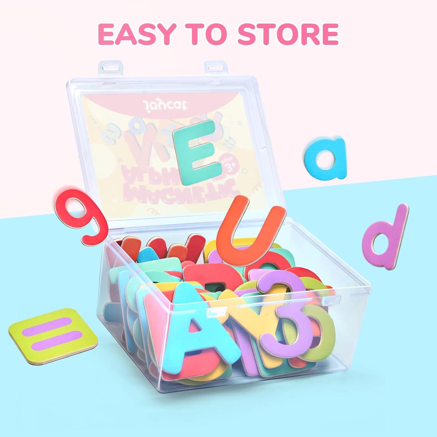 JoyCat Wooden Magnetic Letters and Numbers, Large Size Alphabet ABC 123 Fridge Magnets for Toddlers & Kids, Uppercase Lowercase, Preschool Spelling Learning Refrigerator Gift Toy Set (89 PCS)(Upper & Lower+Numbers)