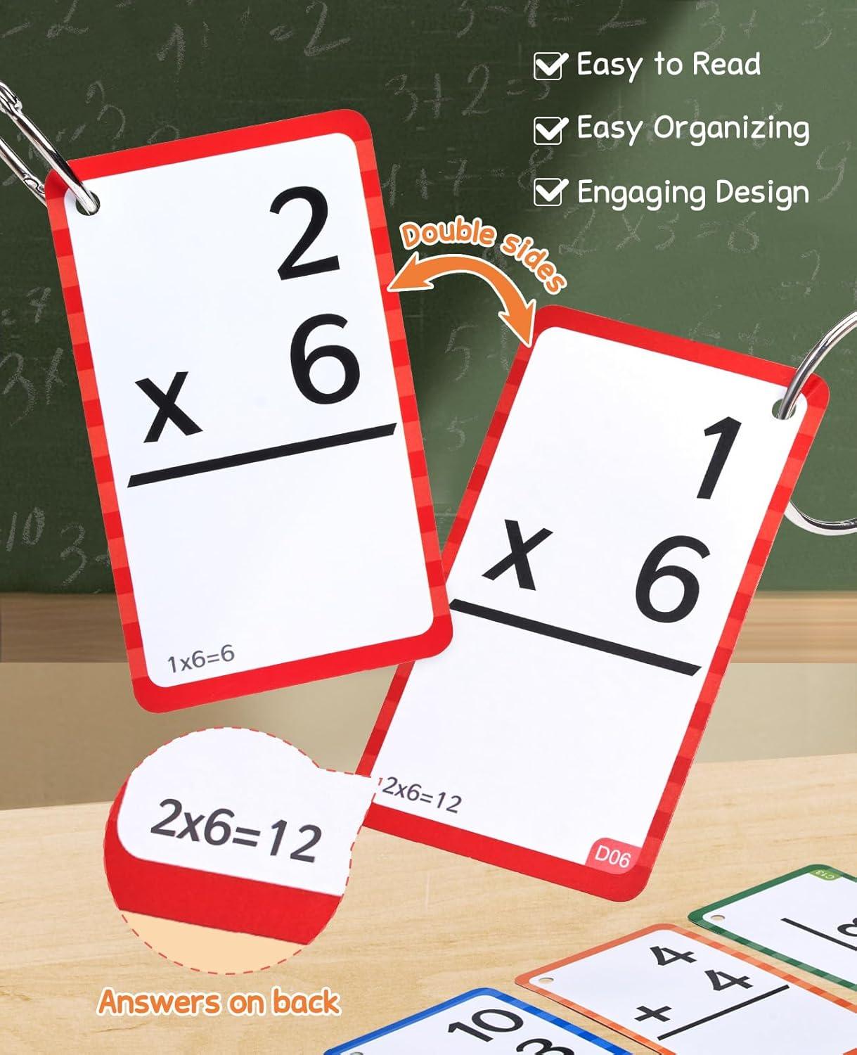 JoyCat Math Flash Cards and Chart for Kids Ages 4-8, 288 Double-Sided Flash Cards for Addition, Subtraction, Multiplication & Division, Interactive Math Learning Tool for Homeschool and Classroom(Math Flash Cards)