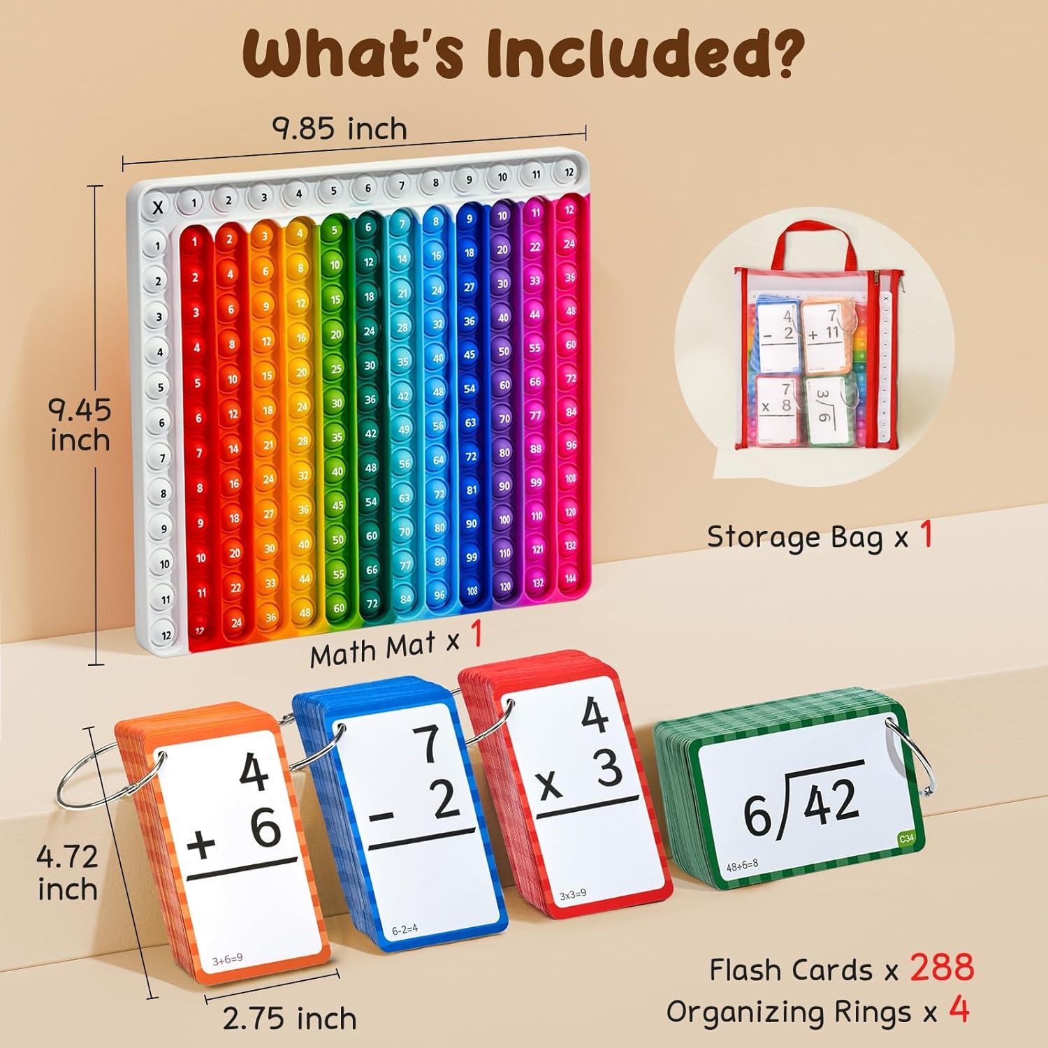 JoyCat Math Flash Cards and Chart for Kids Ages 4-8, 288 Double-Sided Flash Cards for Addition, Subtraction, Multiplication & Division, Interactive Math Learning Tool for Homeschool and Classroom(Math Flash Cards)