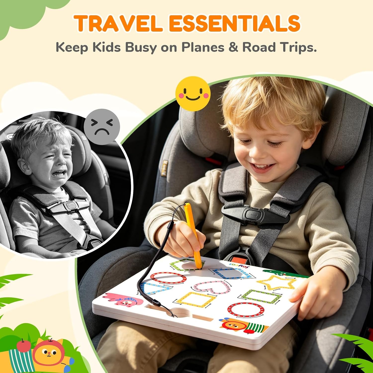 JoyCat Magnetic Shapes and Lines Tracing Board, 2-in-1 Double-Sided Pencil Control Toy for Toddlers & Kids, Preschool Educational Learning, Road Trip Car Activities, Birthday Gifts for Boys & Girls(Shape 2)