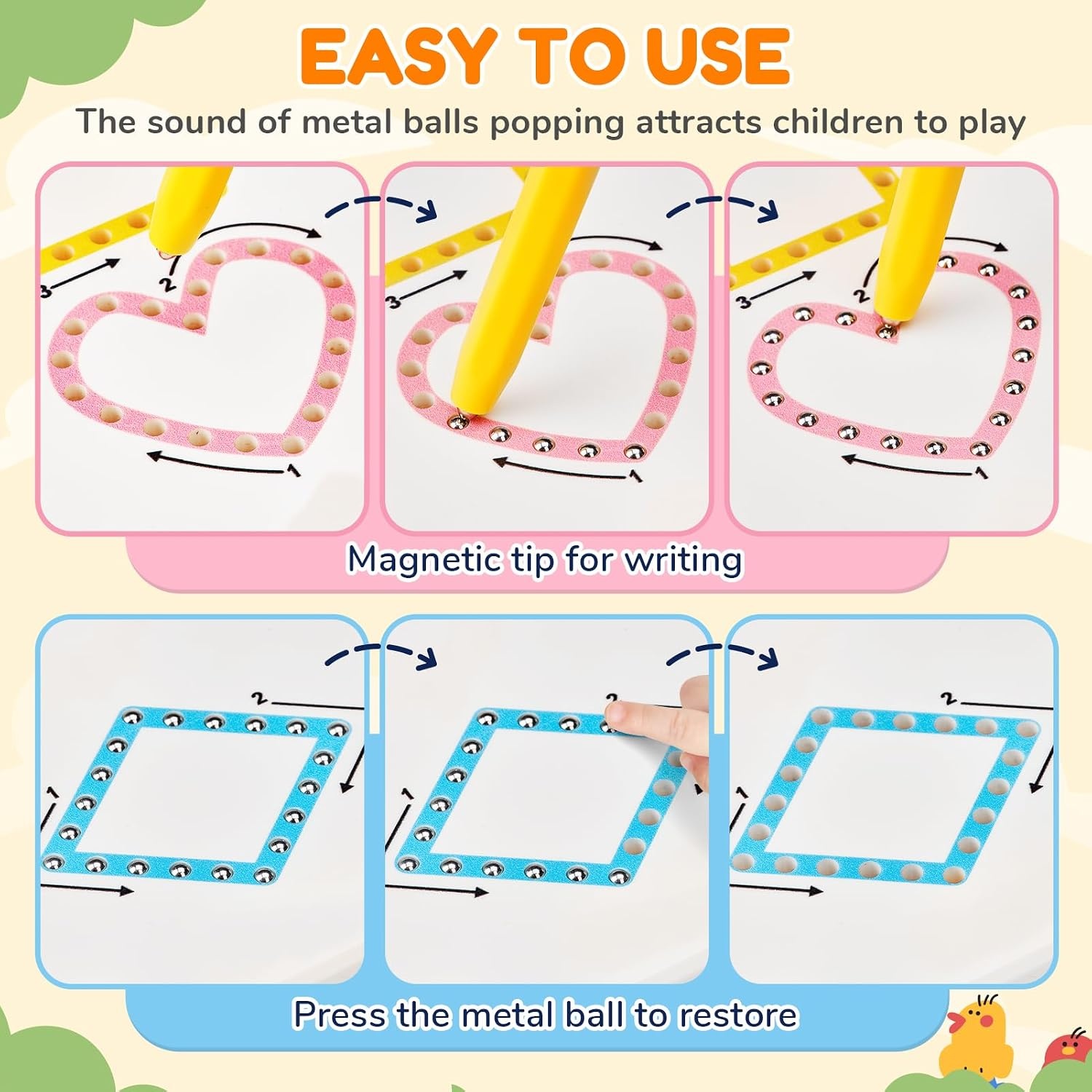 JoyCat Magnetic Shapes and Lines Tracing Board, 2-in-1 Double-Sided Pencil Control Toy for Toddlers & Kids, Preschool Educational Learning, Road Trip Car Activities, Birthday Gifts for Boys & Girls(Shape 2)