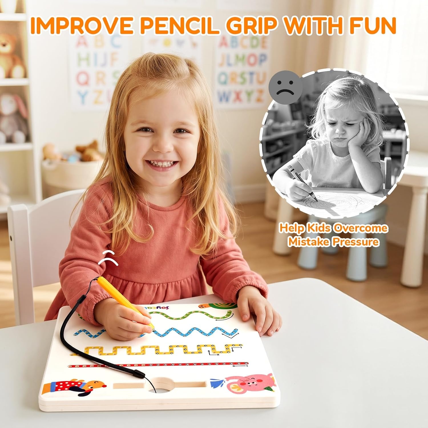 JoyCat Magnetic Shapes and Lines Tracing Board, 2-in-1 Double-Sided Pencil Control Toy for Toddlers & Kids, Preschool Educational Learning, Road Trip Car Activities, Birthday Gifts for Boys & Girls(Shape 2)