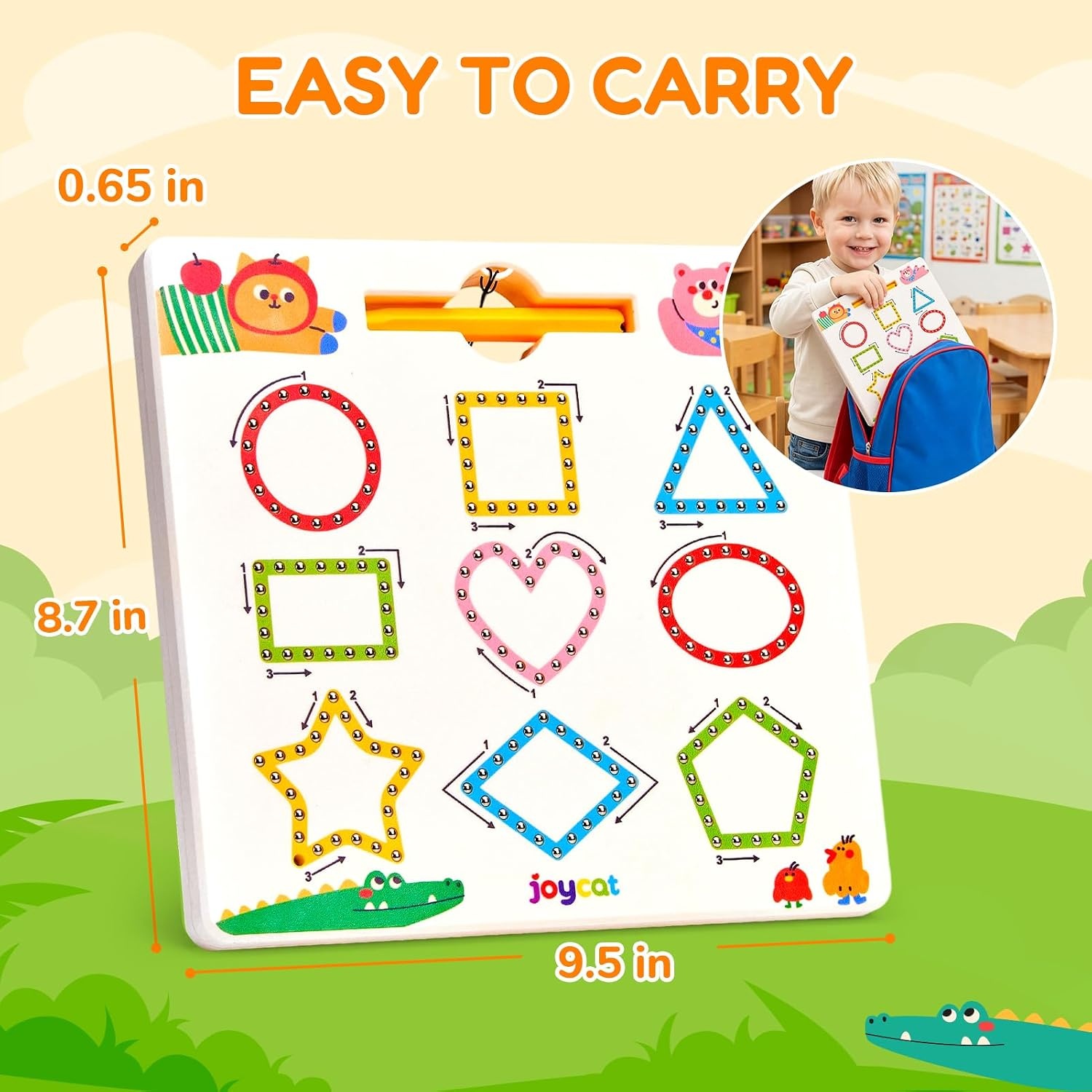 JoyCat Magnetic Shapes and Lines Tracing Board, 2-in-1 Double-Sided Pencil Control Toy for Toddlers & Kids, Preschool Educational Learning, Road Trip Car Activities, Birthday Gifts for Boys & Girls(Shape 2)