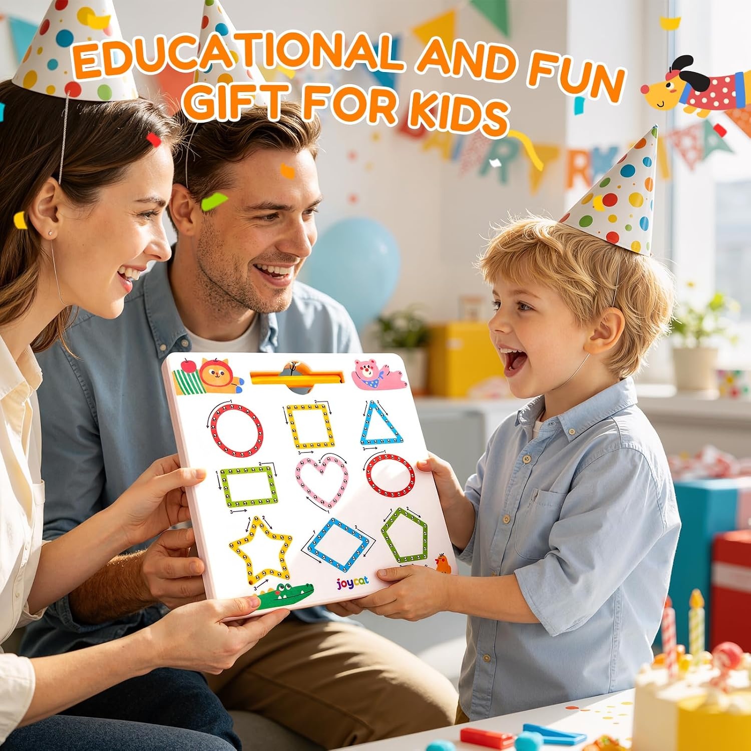 JoyCat Magnetic Shapes and Lines Tracing Board, 2-in-1 Double-Sided Pencil Control Toy for Toddlers & Kids, Preschool Educational Learning, Road Trip Car Activities, Birthday Gifts for Boys & Girls(Shape 2)