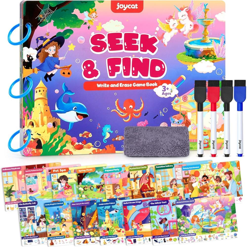 JoyCat Preschool Learning Activities Set (2-Pack) – Seek & Find Game Books and Letters Numbers Handwriting Practice Tracing Workbooks for Toddlers & Kids, Birthday Gifts for Girls and Boys Ages 3-5(3. Seek & Find Girls)