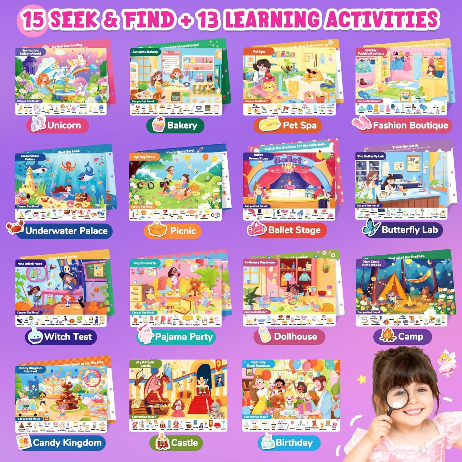 JoyCat Preschool Learning Activities Set (2-Pack) – Seek & Find Game Books and Letters Numbers Handwriting Practice Tracing Workbooks for Toddlers & Kids, Birthday Gifts for Girls and Boys Ages 3-5(3. Seek & Find Girls)
