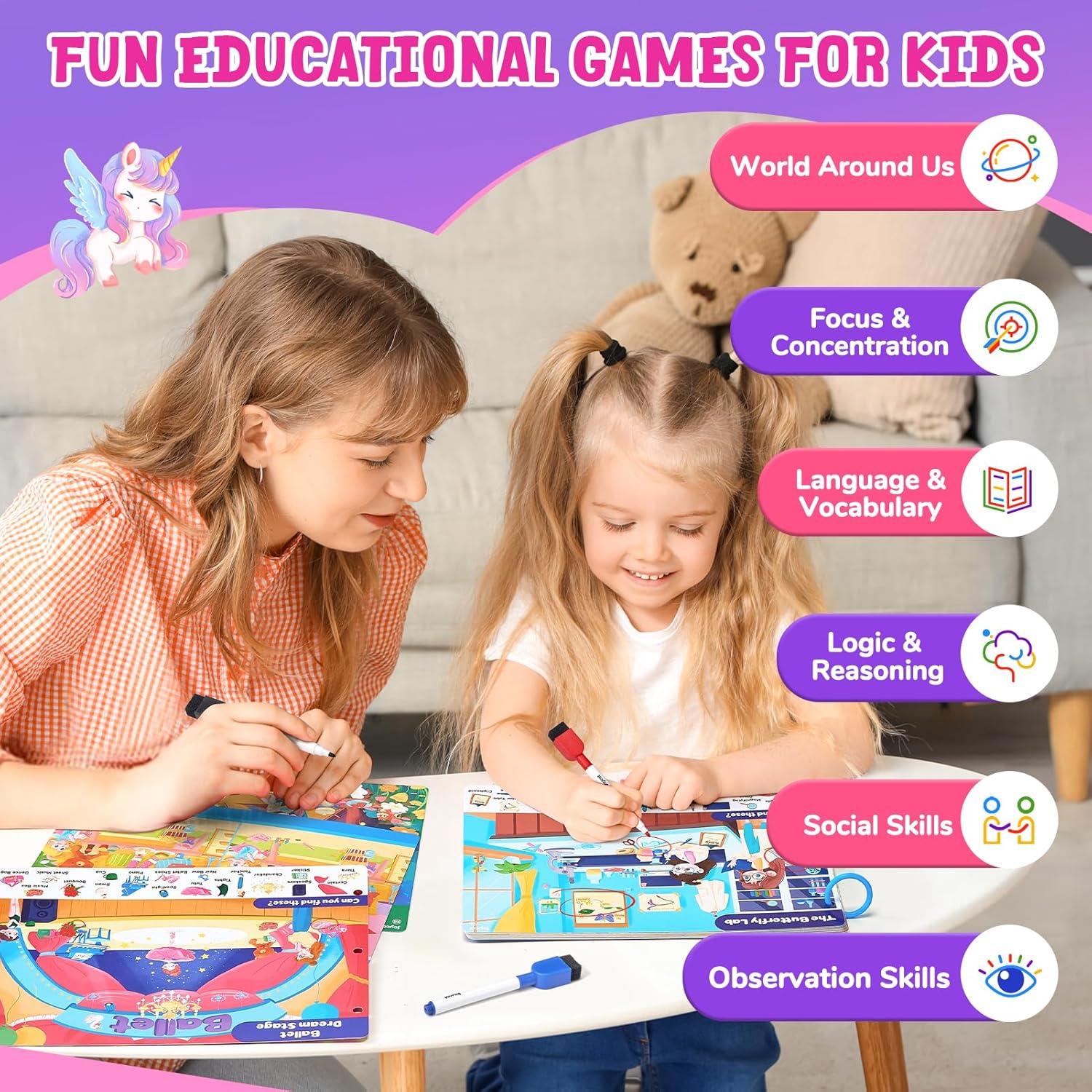 JoyCat Preschool Learning Activities Set (2-Pack) – Seek & Find Game Books and Letters Numbers Handwriting Practice Tracing Workbooks for Toddlers & Kids, Birthday Gifts for Girls and Boys Ages 3-5(3. Seek & Find Girls)