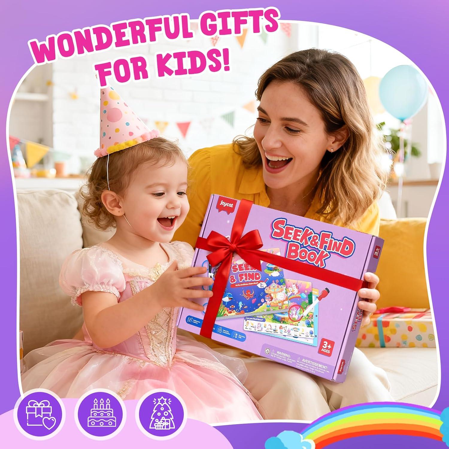 JoyCat Preschool Learning Activities Set (2-Pack) – Seek & Find Game Books and Letters Numbers Handwriting Practice Tracing Workbooks for Toddlers & Kids, Birthday Gifts for Girls and Boys Ages 3-5(3. Seek & Find Girls)