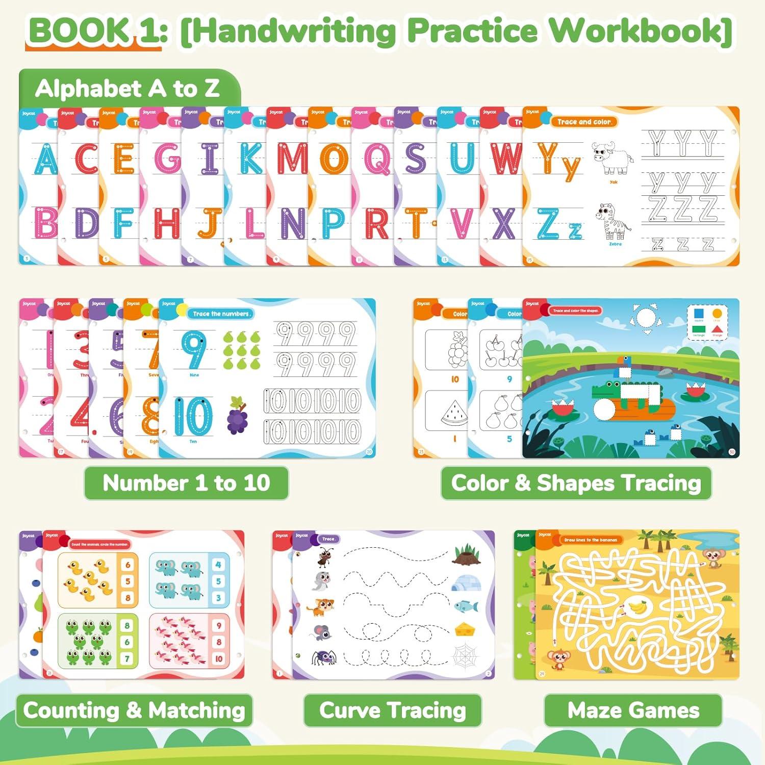 JoyCat Preschool Learning Activities Set (2-Pack) – Seek & Find Game Books and Letters Numbers Handwriting Practice Tracing Workbooks for Toddlers & Kids, Birthday Gifts for Girls and Boys Ages 3-5(6. Seek & Find+Trace & Write)
