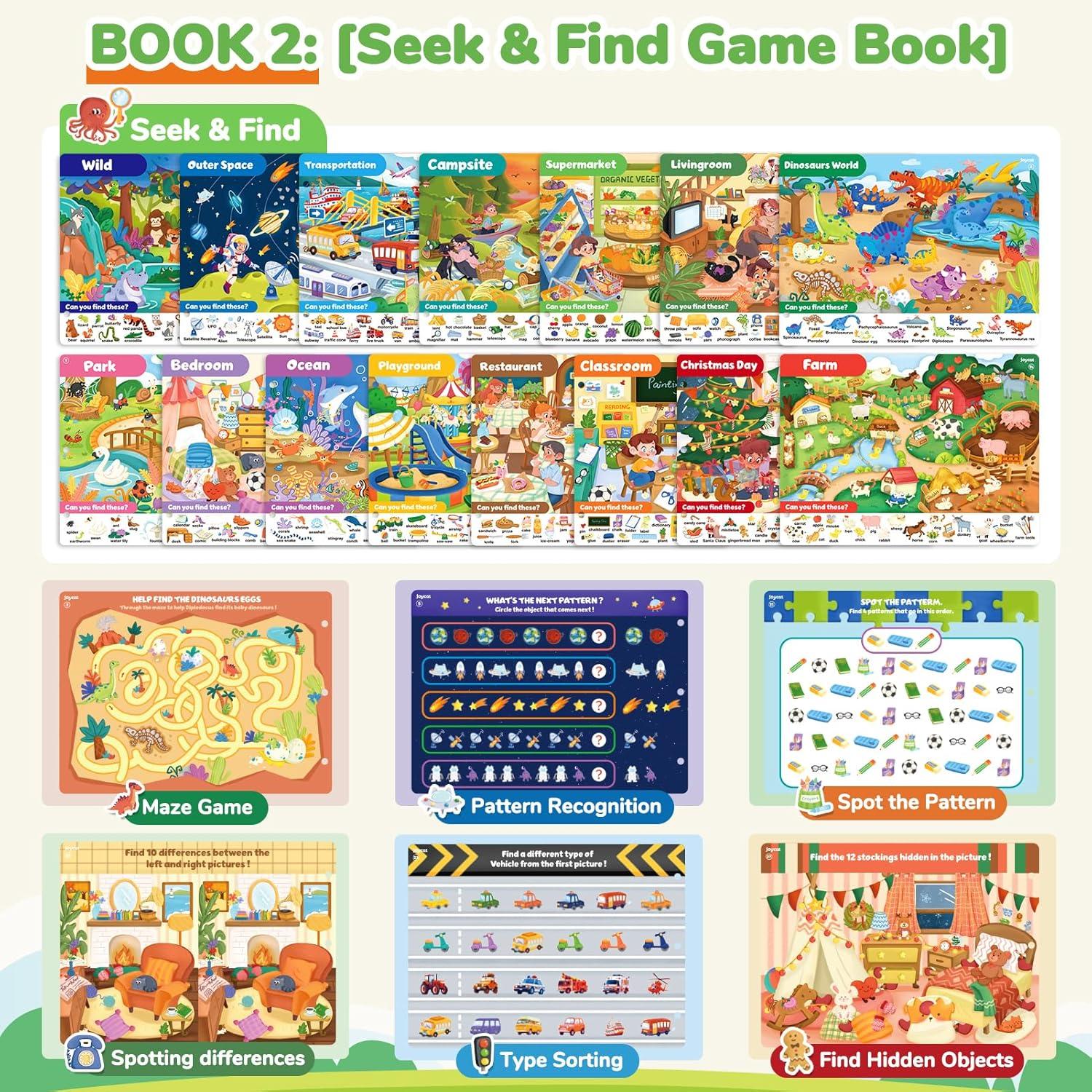 JoyCat Preschool Learning Activities Set (2-Pack) – Seek & Find Game Books and Letters Numbers Handwriting Practice Tracing Workbooks for Toddlers & Kids, Birthday Gifts for Girls and Boys Ages 3-5(6. Seek & Find+Trace & Write)