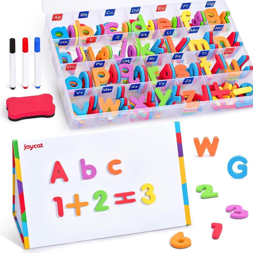 JoyCat Classroom Magnetic Letters Kit 248 Pcs with Double-Side 3D Foldable Magnetic Board – Foam Alphabet Letters&Numbers for Kids Spelling and Learning, Letter Board Tabletop Easel