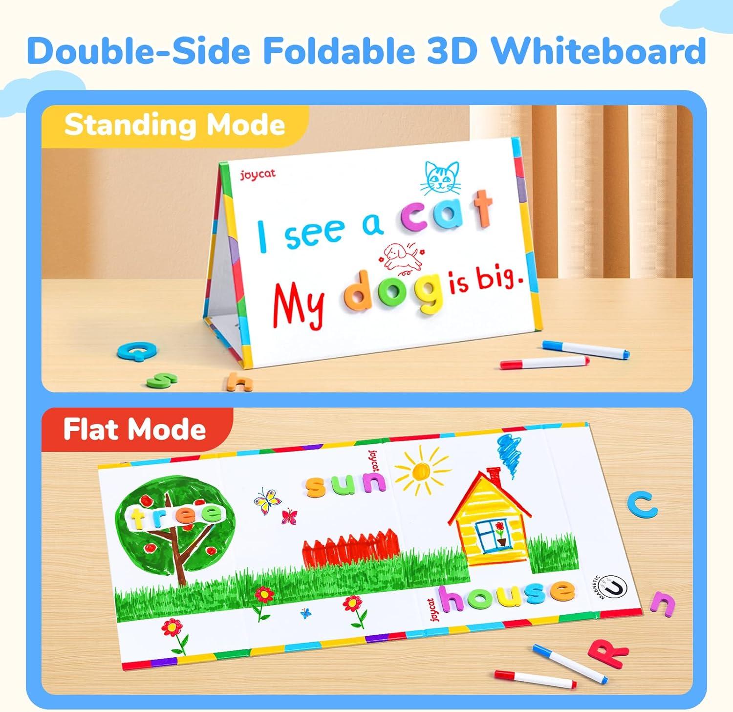 JoyCat Classroom Magnetic Letters Kit 248 Pcs with Double-Side 3D Foldable Magnetic Board – Foam Alphabet Letters&Numbers for Kids Spelling and Learning, Letter Board Tabletop Easel
