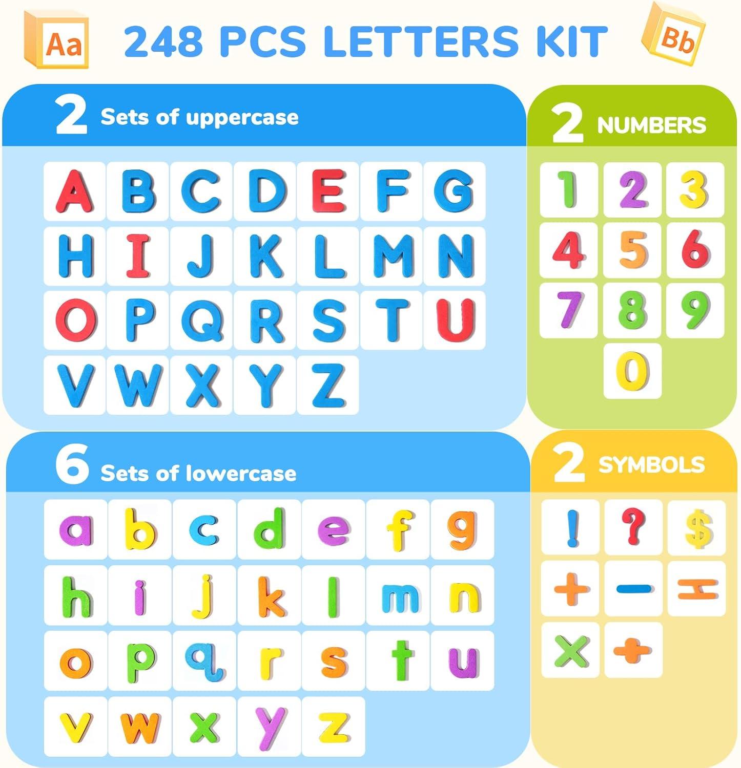 JoyCat Classroom Magnetic Letters Kit 248 Pcs with Double-Side 3D Foldable Magnetic Board – Foam Alphabet Letters&Numbers for Kids Spelling and Learning, Letter Board Tabletop Easel