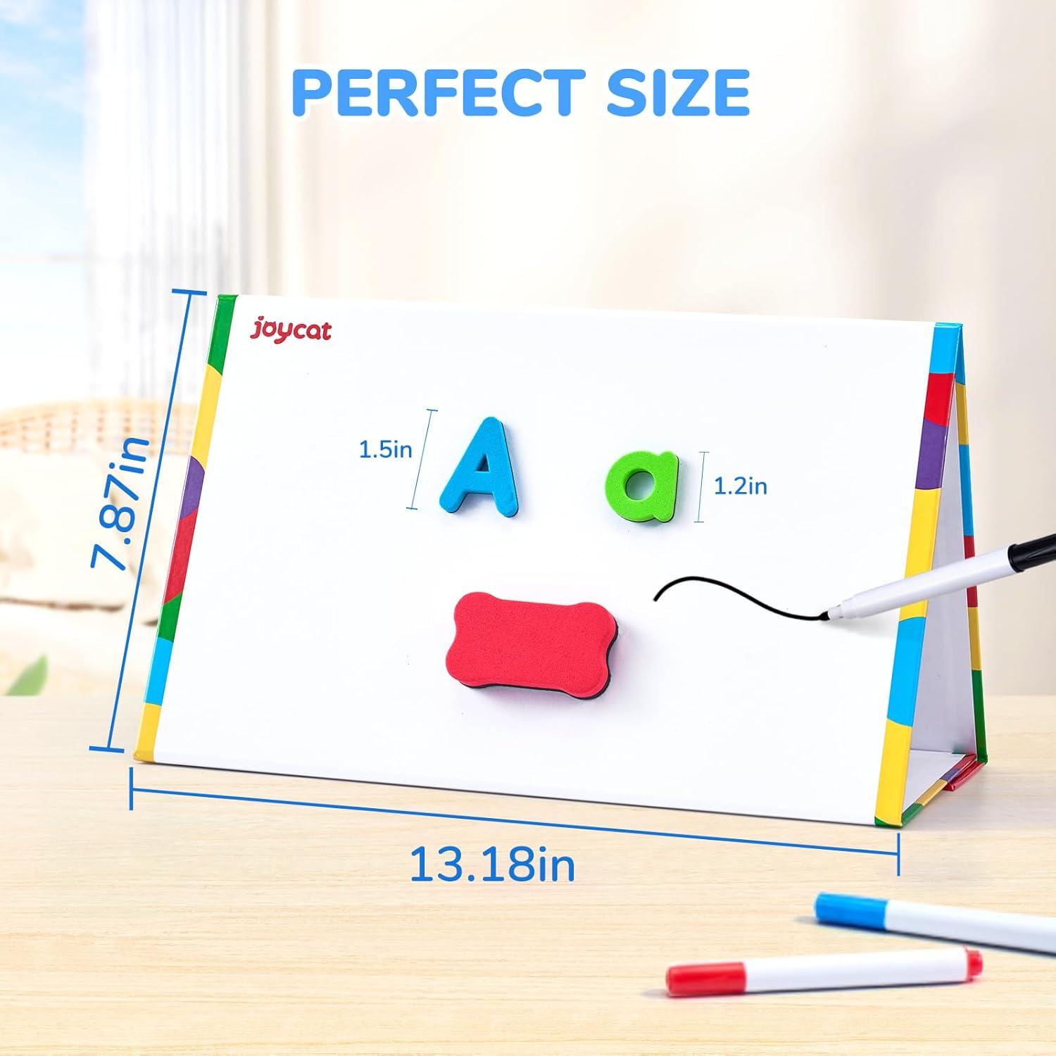 JoyCat Classroom Magnetic Letters Kit 248 Pcs with Double-Side 3D Foldable Magnetic Board – Foam Alphabet Letters&Numbers for Kids Spelling and Learning, Letter Board Tabletop Easel
