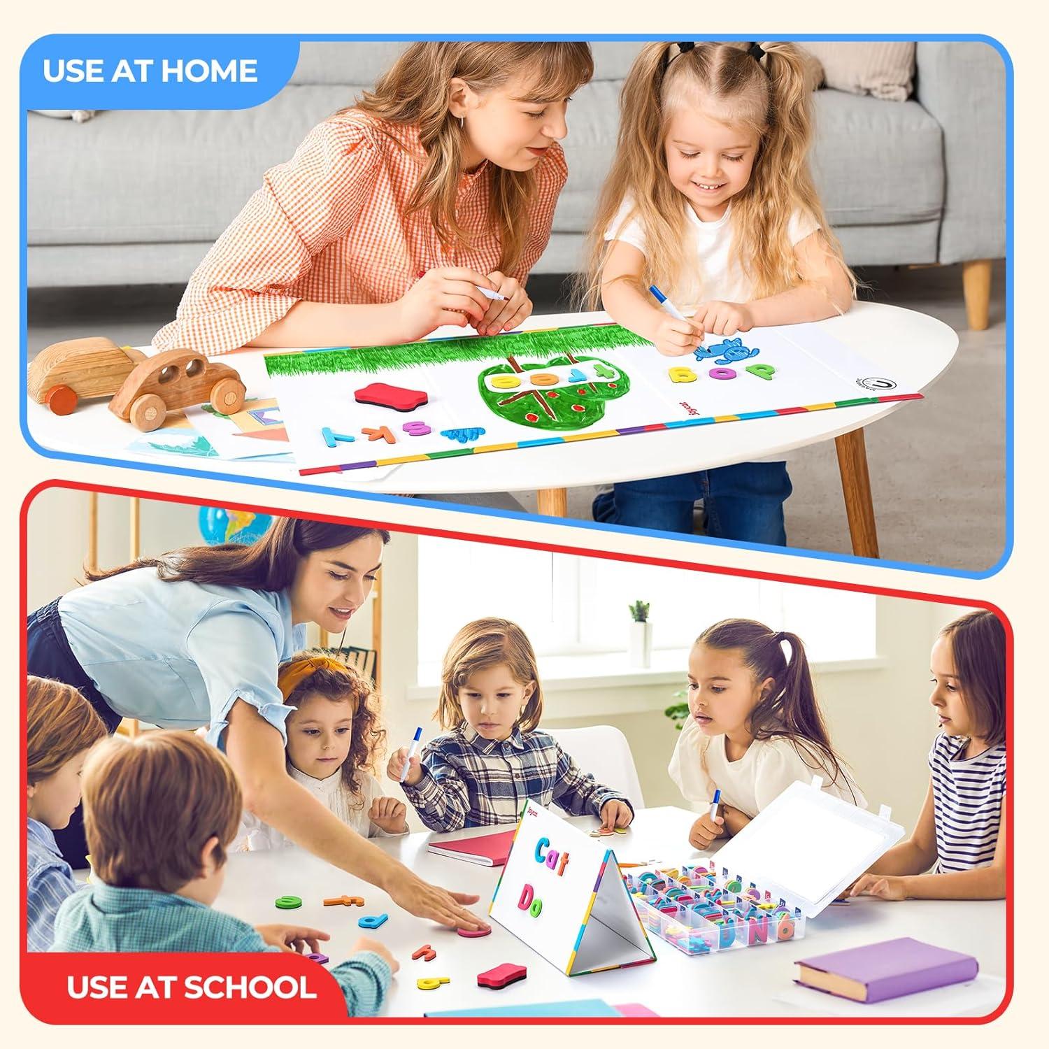 JoyCat Classroom Magnetic Letters Kit 248 Pcs with Double-Side 3D Foldable Magnetic Board – Foam Alphabet Letters&Numbers for Kids Spelling and Learning, Letter Board Tabletop Easel