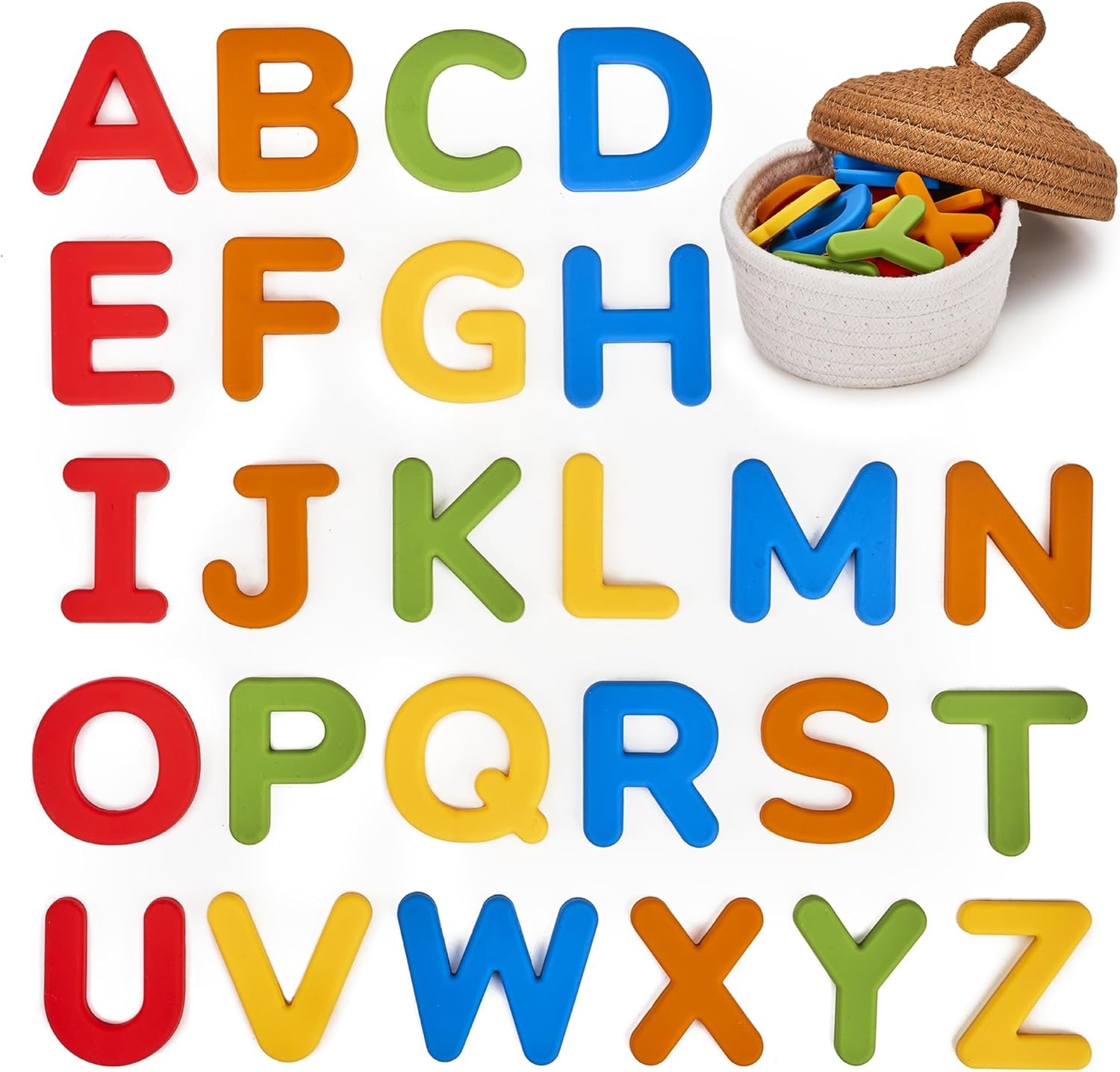 JoyCat Silicone Magnetic Letters and Numbers, 26 Uppercase Alphabet with 0-9, Fridge Magnets for Toddlers & Kids, Preschool Learning Refrigerator Toy Set, Birthday Gifts for Boys Girls (Muted Color)(Vibrant Color)