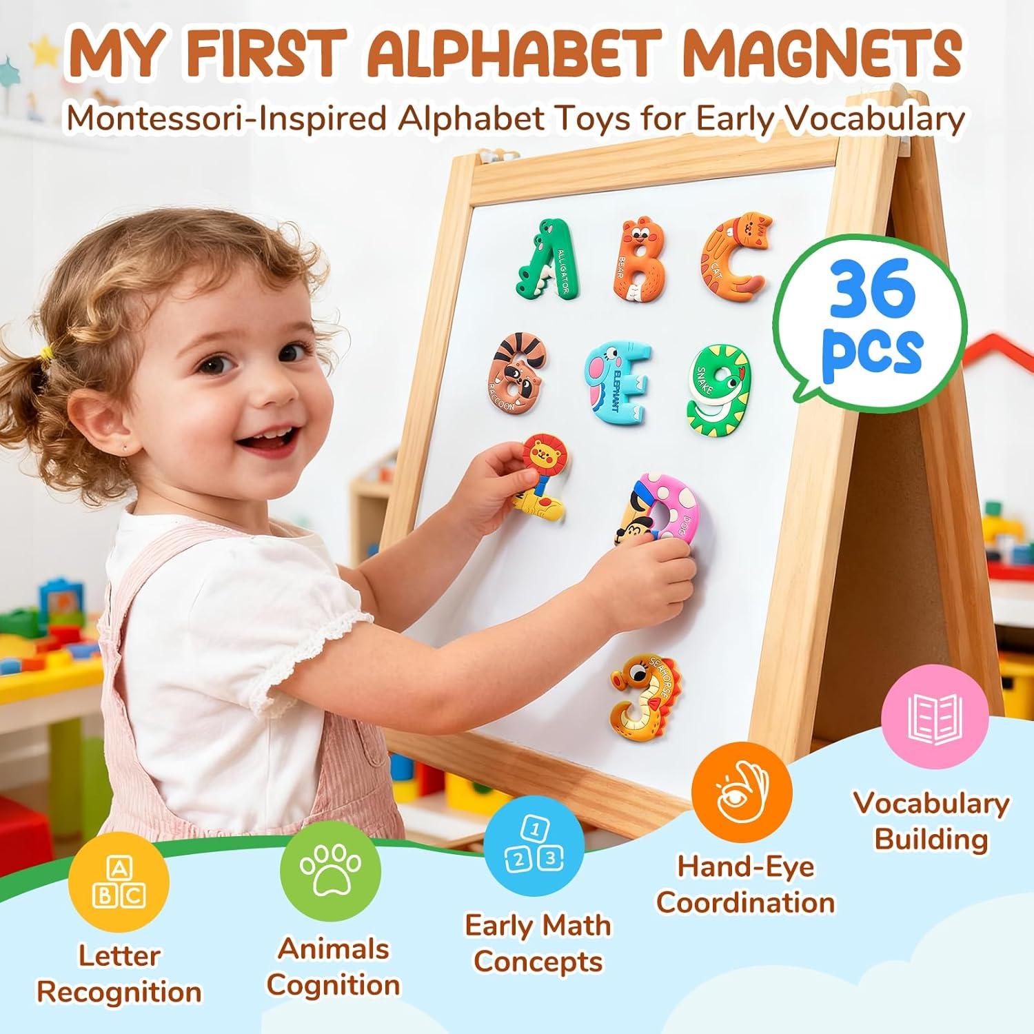 JoyCat Magnetic Letters and Numbers Fridge Magnets, Soft PVC Learning Refrigerator Toy Set for Kids & Toddlers, 26 Animal Alphabet Letters and 0-9 Numbers, Birthday Gifts for Baby Boys and Girls(Letters+Numbers)
