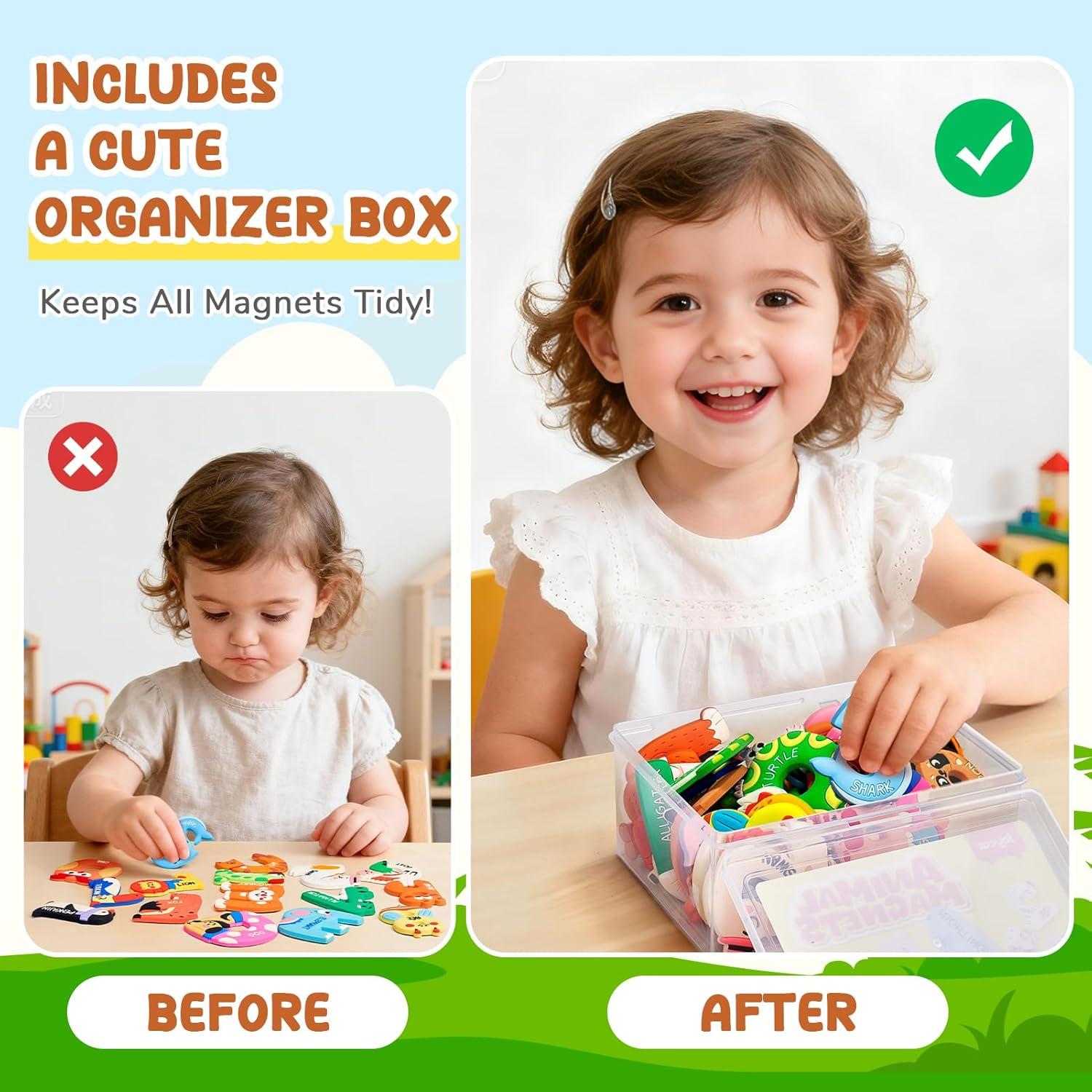 JoyCat Magnetic Letters and Numbers Fridge Magnets, Soft PVC Learning Refrigerator Toy Set for Kids & Toddlers, 26 Animal Alphabet Letters and 0-9 Numbers, Birthday Gifts for Baby Boys and Girls(Letters+Numbers)