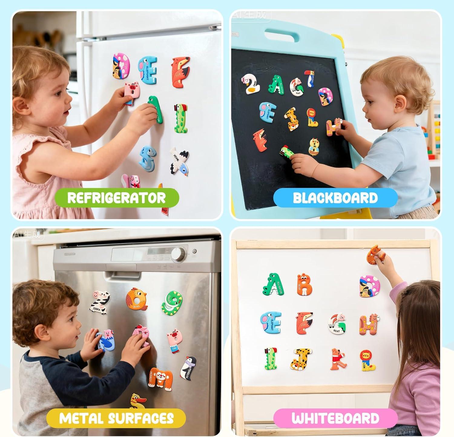 JoyCat Magnetic Letters and Numbers Fridge Magnets, Soft PVC Learning Refrigerator Toy Set for Kids & Toddlers, 26 Animal Alphabet Letters and 0-9 Numbers, Birthday Gifts for Baby Boys and Girls(Letters+Numbers)