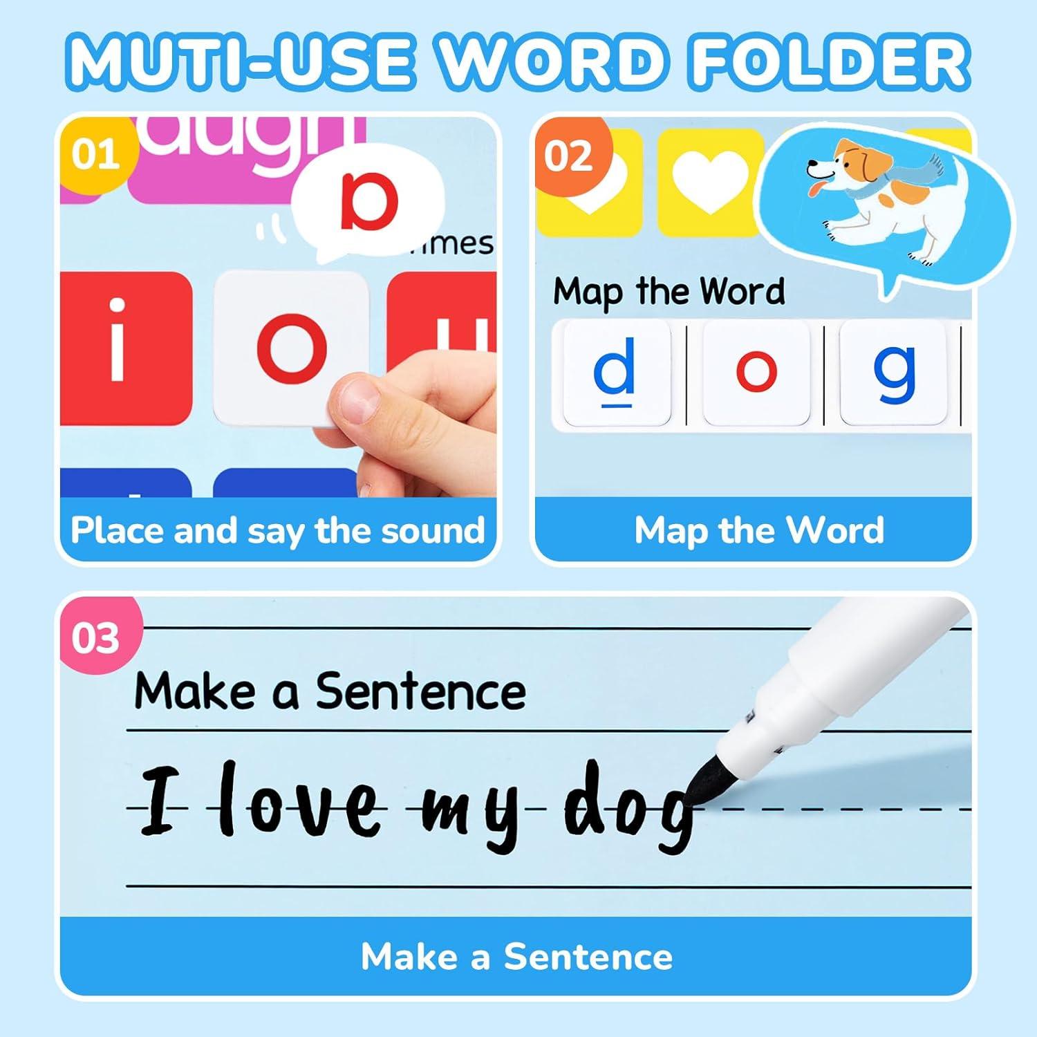 JoyCat 265 Phonics Magnetic Letter Tiles- Hooked on Phonics, ABC Reading Games Set with Word-Building Folder & Storage Case, Letter Sound Alphabet Letters, Preschool Pre k Classroom Materials(265 Tiles+1 Word Folder)