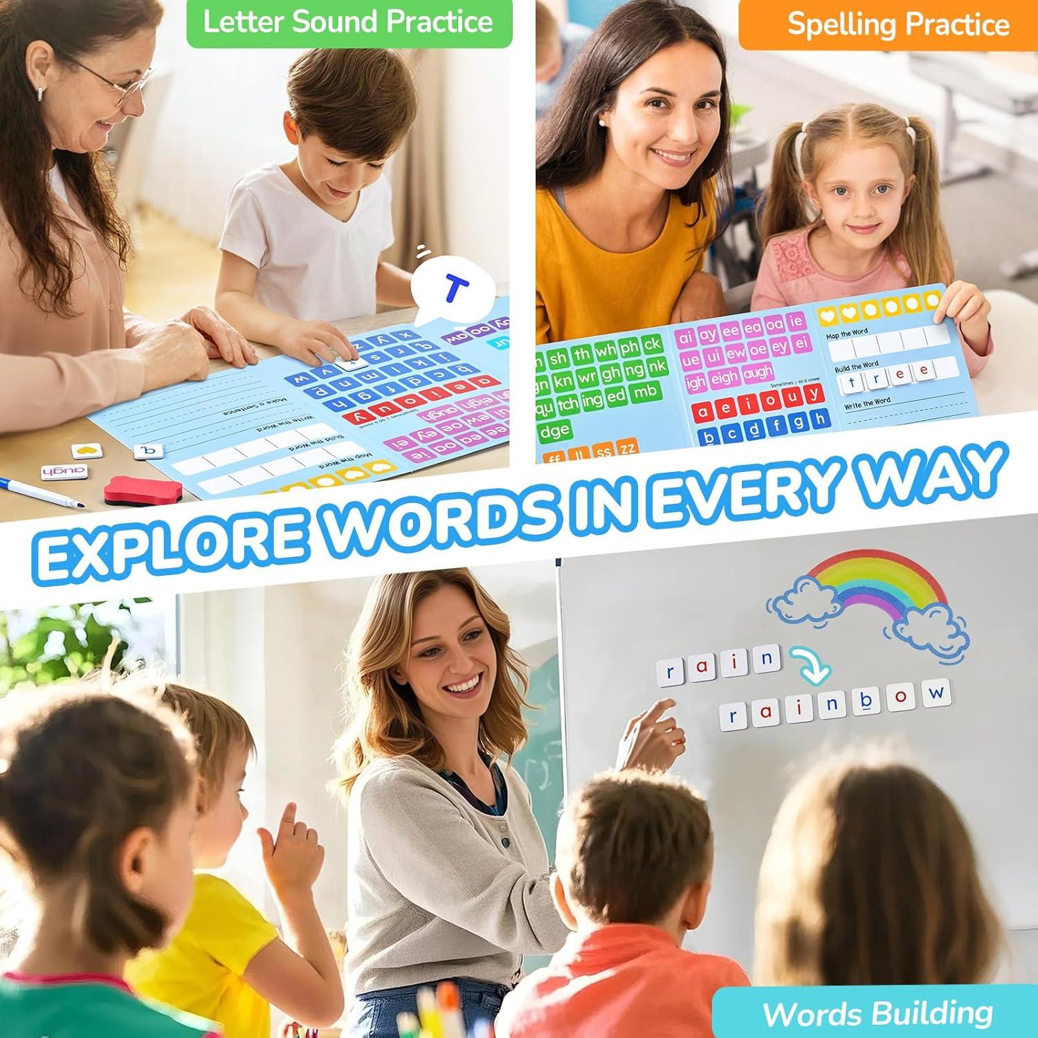 JoyCat 265 Phonics Magnetic Letter Tiles- Hooked on Phonics, ABC Reading Games Set with Word-Building Folder & Storage Case, Letter Sound Alphabet Letters, Preschool Pre k Classroom Materials(265 Tiles+1 Word Folder)