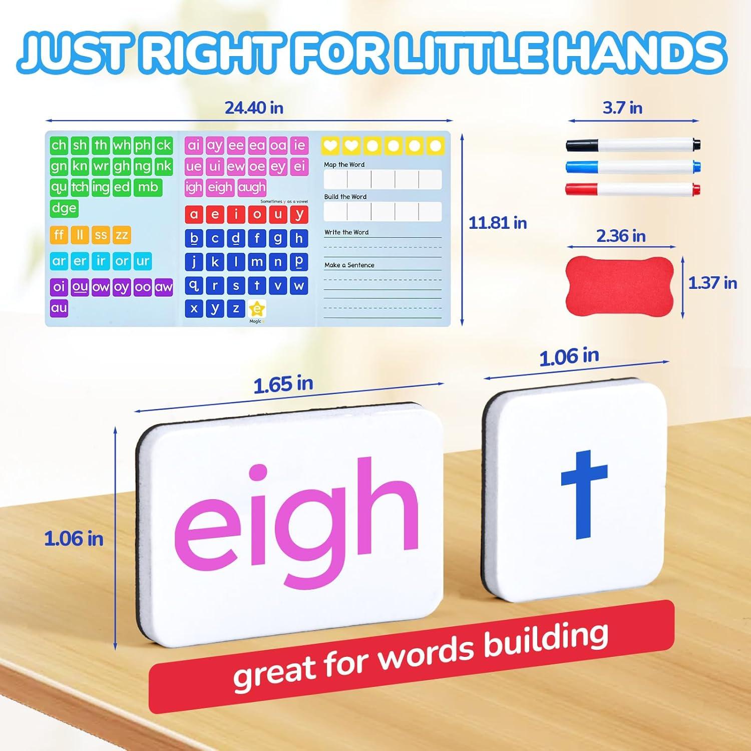 JoyCat 265 Phonics Magnetic Letter Tiles- Hooked on Phonics, ABC Reading Games Set with Word-Building Folder & Storage Case, Letter Sound Alphabet Letters, Preschool Pre k Classroom Materials(265 Tiles+1 Word Folder)