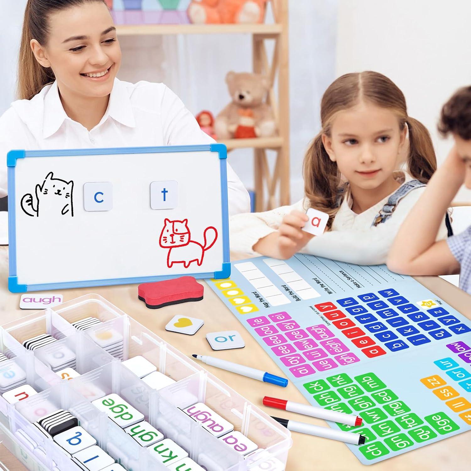 JoyCat 265 Phonics Magnetic Letter Tiles- Hooked on Phonics, ABC Reading Games Set with Word-Building Folder & Storage Case, Letter Sound Alphabet Letters, Preschool Pre k Classroom Materials(265 Tiles+1 Word Folder)