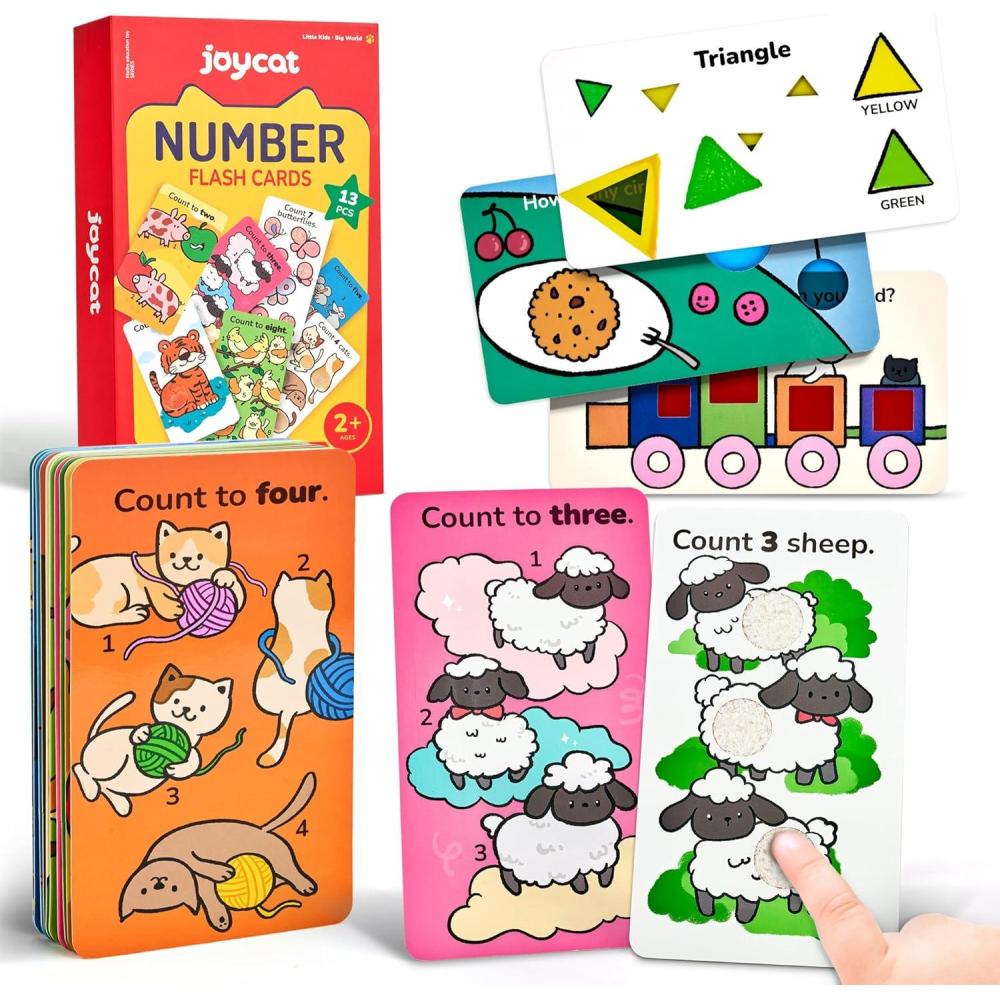 JoyCat Sensory Toys for Toddlers 2-5, 10 Double-Sided Touch and Feel Number Cards + 3 Shape & Color Cards, Montessori Toys for Early Math Learning, Early Development Interactive Tools for Homeschool
