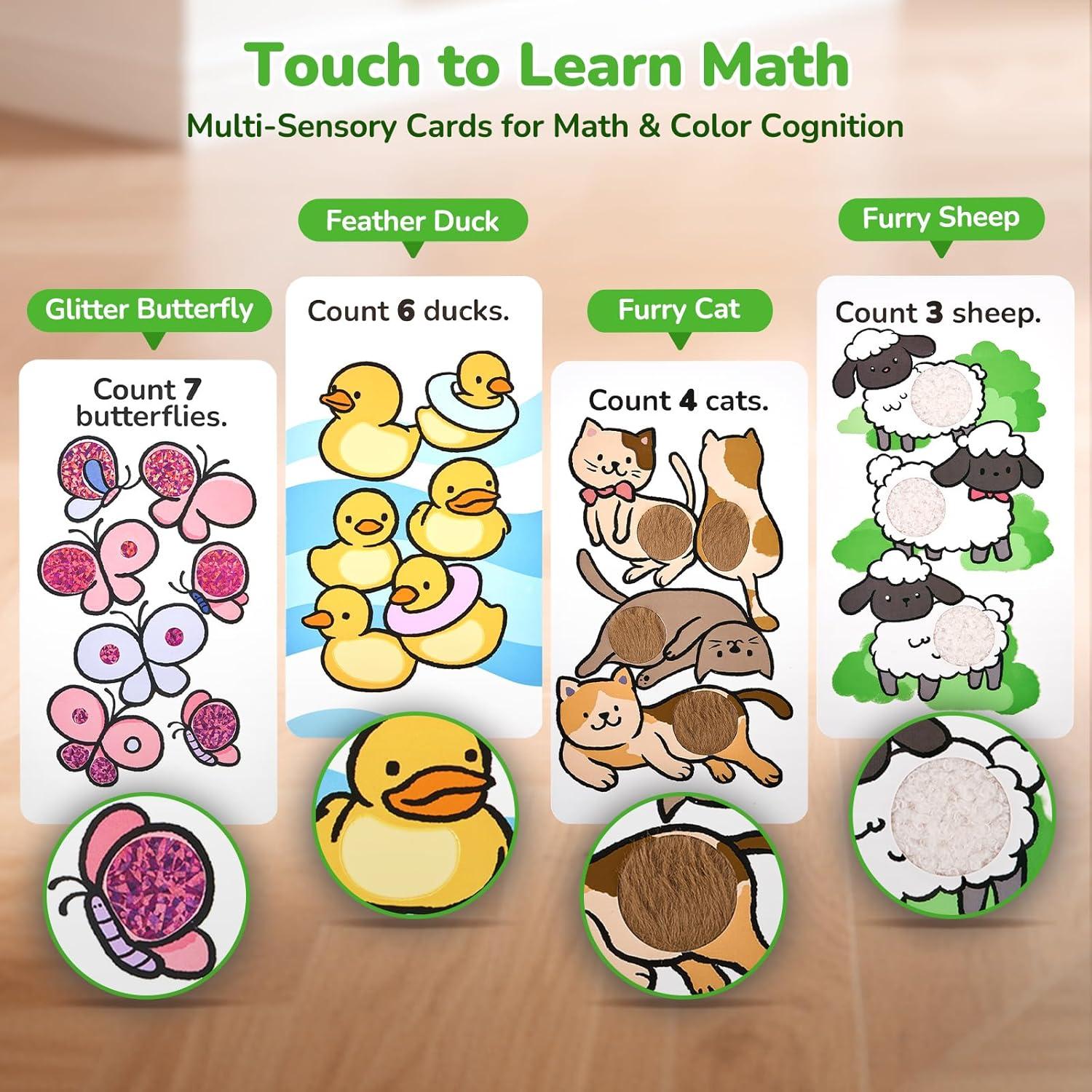 JoyCat Sensory Toys for Toddlers 2-5, 10 Double-Sided Touch and Feel Number Cards + 3 Shape & Color Cards, Montessori Toys for Early Math Learning, Early Development Interactive Tools for Homeschool