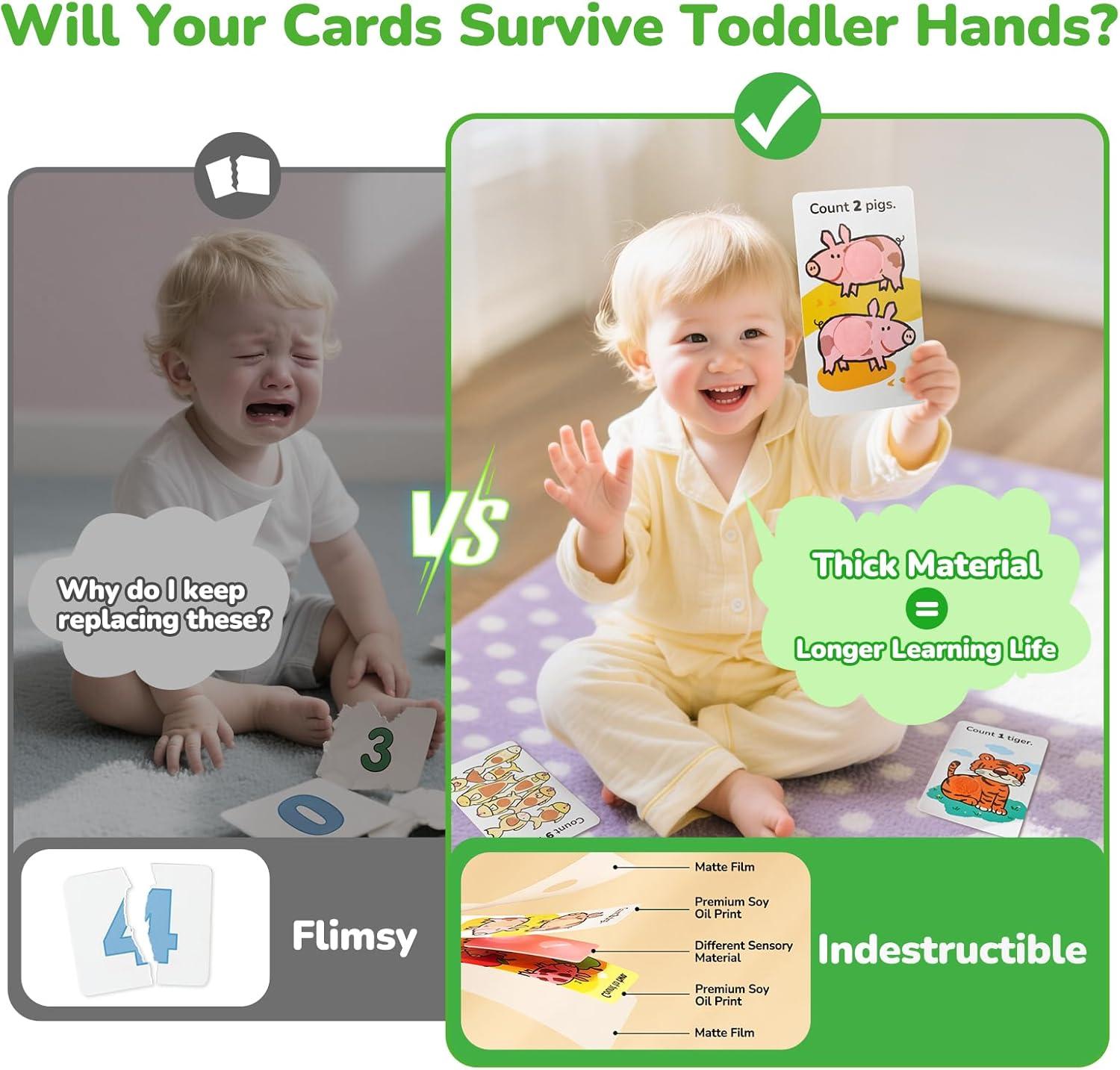 JoyCat Sensory Toys for Toddlers 2-5, 10 Double-Sided Touch and Feel Number Cards + 3 Shape & Color Cards, Montessori Toys for Early Math Learning, Early Development Interactive Tools for Homeschool